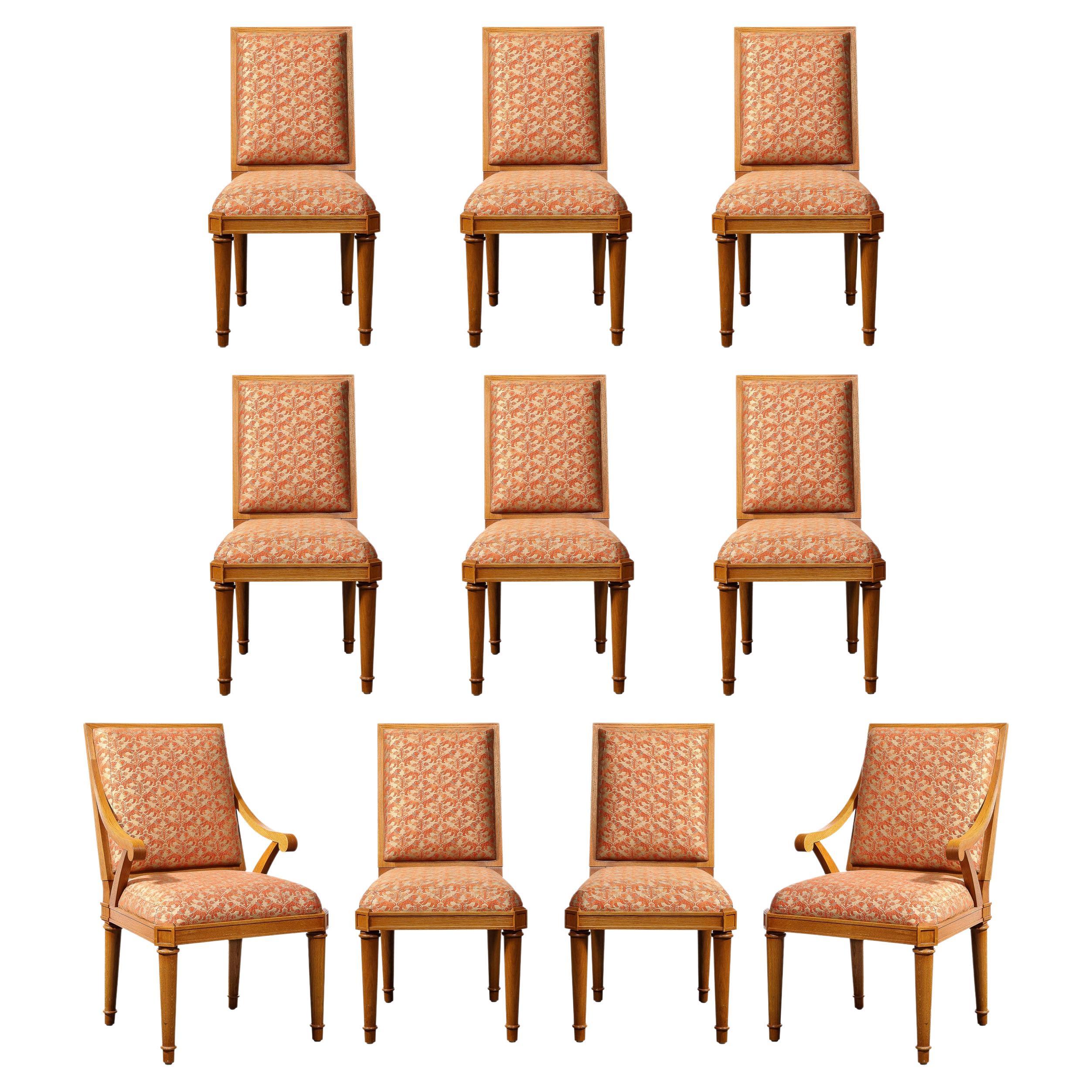 Set of 10 Art Deco Directoir Style Dining Chairs in Hand-Rubbed Oak