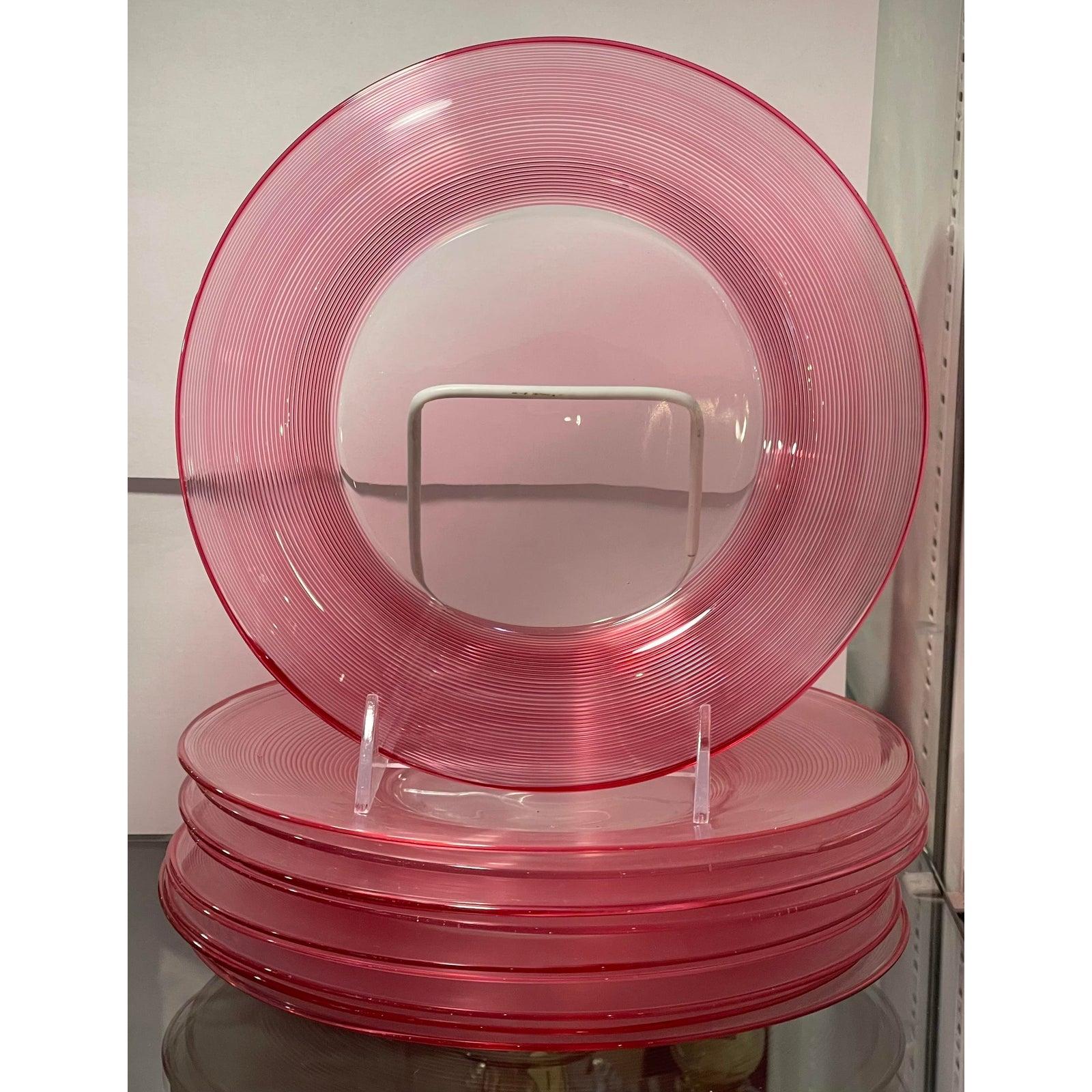 Art déco Ensemble de 10 assiettes Art Déco Frederick Carder pour Steuben en cristal filé rose en vente
