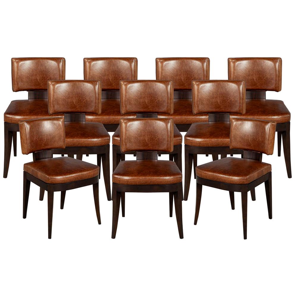 Set of 10 Art Deco Inspired Leather Dining Chairs