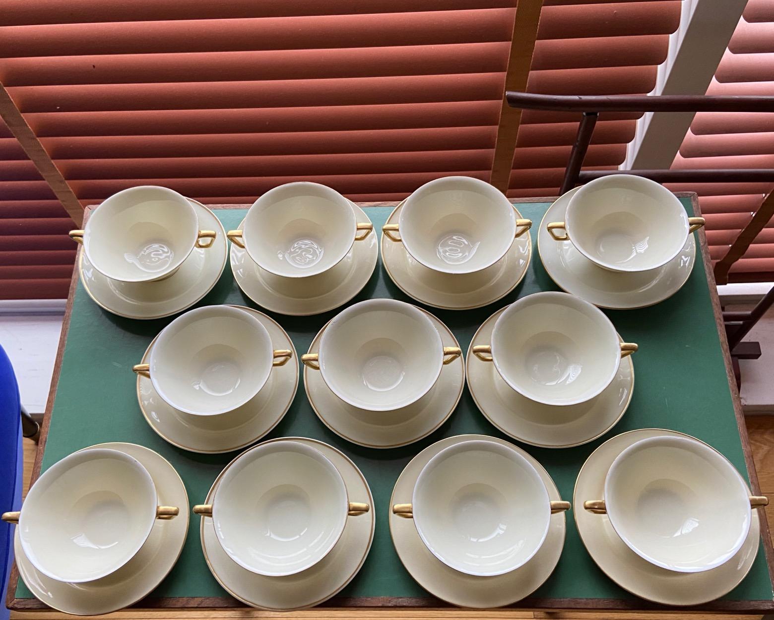10 Art Deco Limoges White and Gold Soup Bowls by Marcel Goupy for Rouaud, Paris For Sale 4