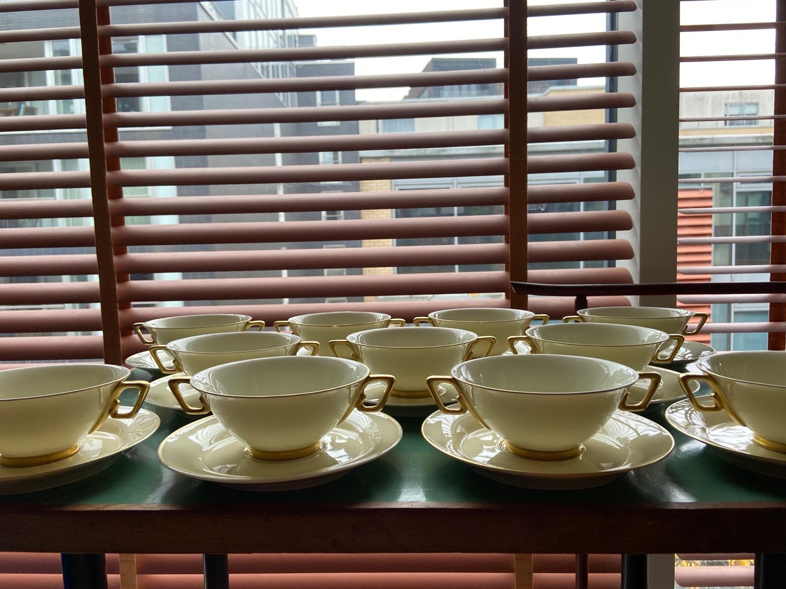 10 Art Deco Limoges White and Gold Soup Bowls by Marcel Goupy for Rouaud, Paris For Sale 5