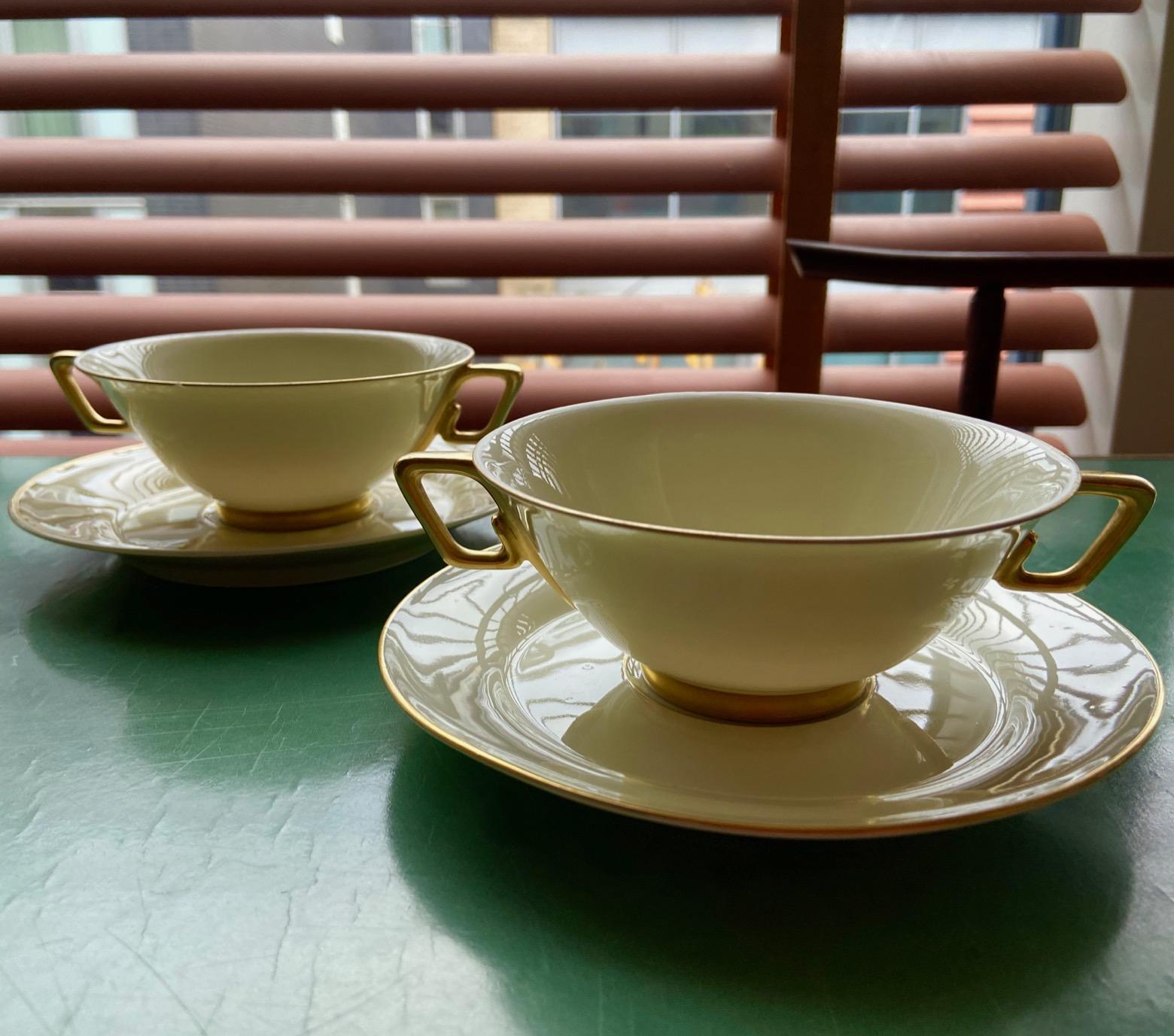 10 Art Deco Limoges White and Gold Soup Bowls by Marcel Goupy for Rouaud, Paris In Good Condition For Sale In London, GB