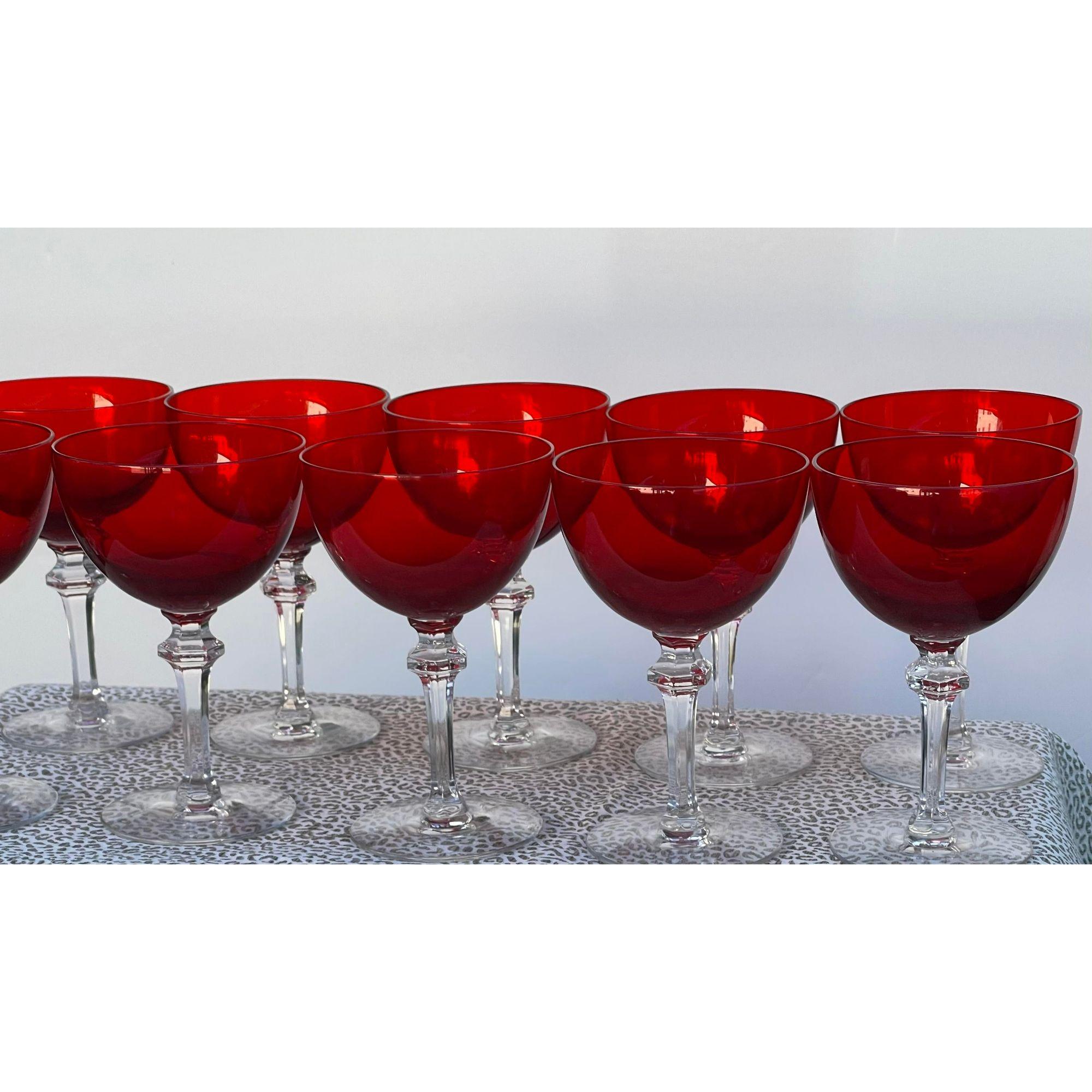 20th Century Set of 10 Art Deco Morgantown Red Wine Glasses Champagne Stems, 1930s For Sale