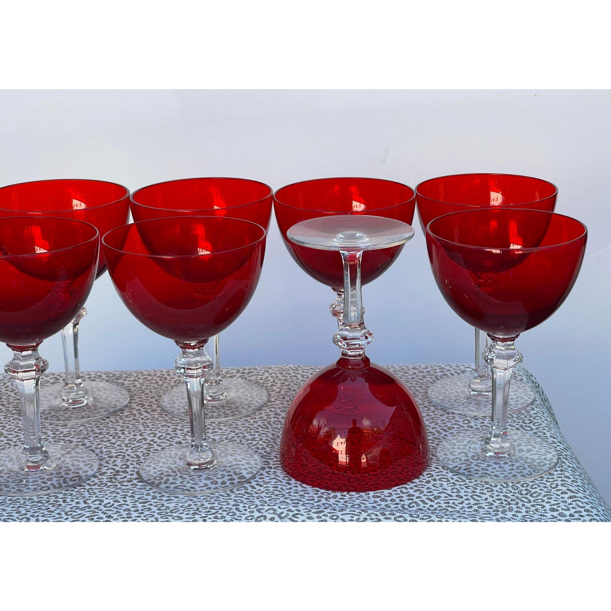 Set of 10 Art Deco Morgantown Red Wine Glasses Champagne Stems, 1930s For Sale 1