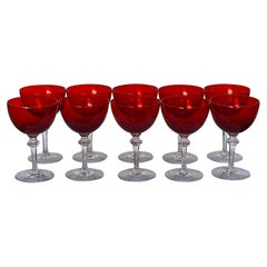 Set of 10 Art Deco Morgantown Red Wine Glasses Champagne Stems, 1930s