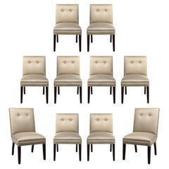 Set of 10 Art Deco Saber Leg Walnut Dining Chairs by Gilbert Rohde