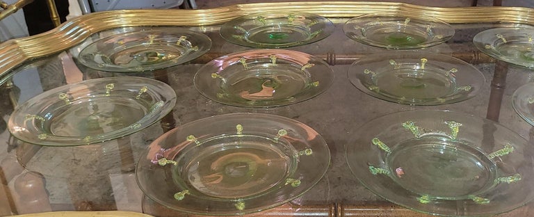 Hand-Crafted Set of 10 Art Deco Salviati Gold Inclusion Dessert Plates