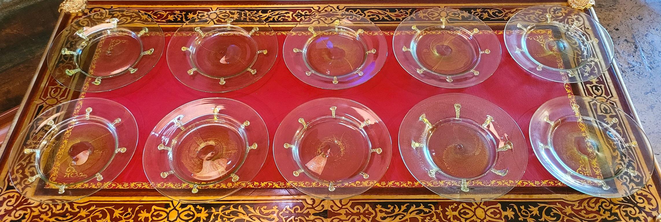 Set of 10 Art Deco Salviati Gold Inclusion Dessert Plates 1