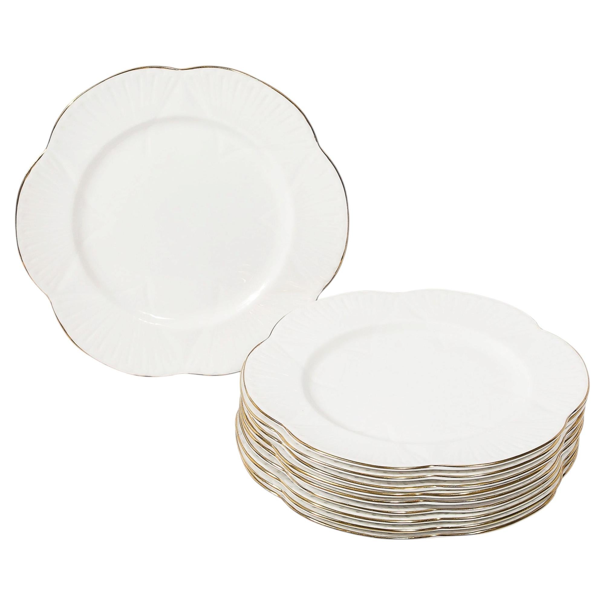 Set of 10 Art Deco Style Bone China Plates with 24Karat Gold Trim signed Shelley