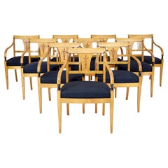Set of 10 Art Deco Swedish birch dining armchairs