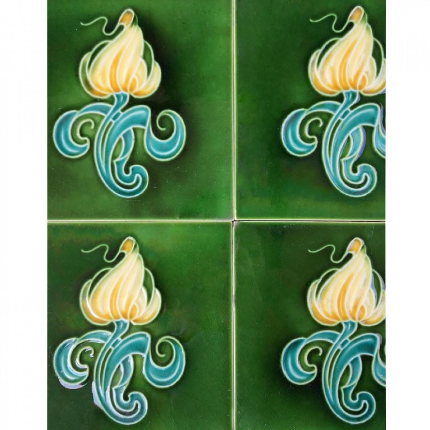 Set of 10 Art Nouveau Tiles, by Gilliot Hemiksem, Belgium, circa 1930's For Sale 1