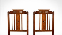 Set of 10 Arts & Crafts Oak Dining Chairs with Leather Seats, 20th Century