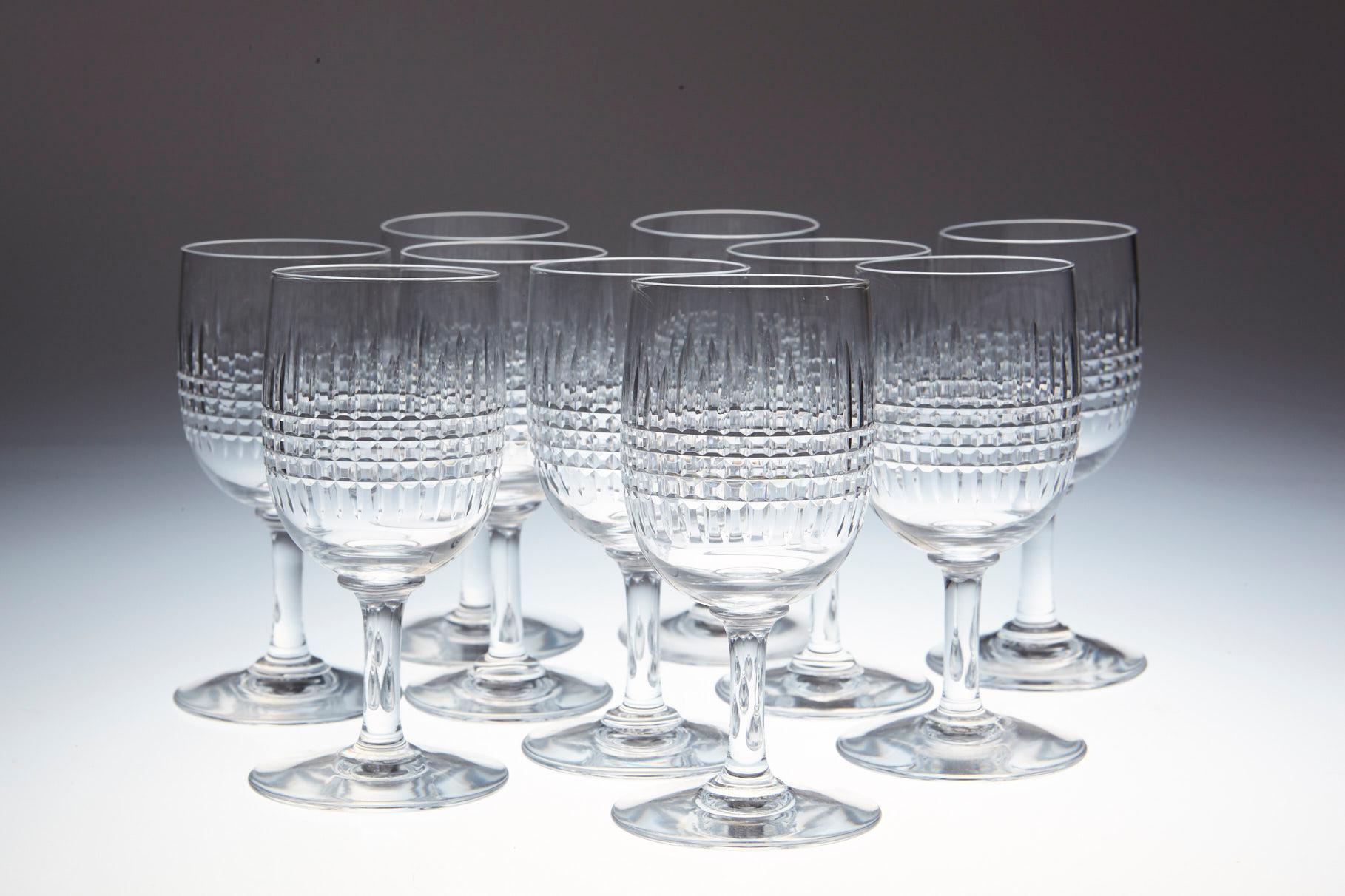 Set of 10 Baccarat Crystal 'Nancy' Pattern Sherry Glasses, circa 1950s In Excellent Condition In Pau, FR