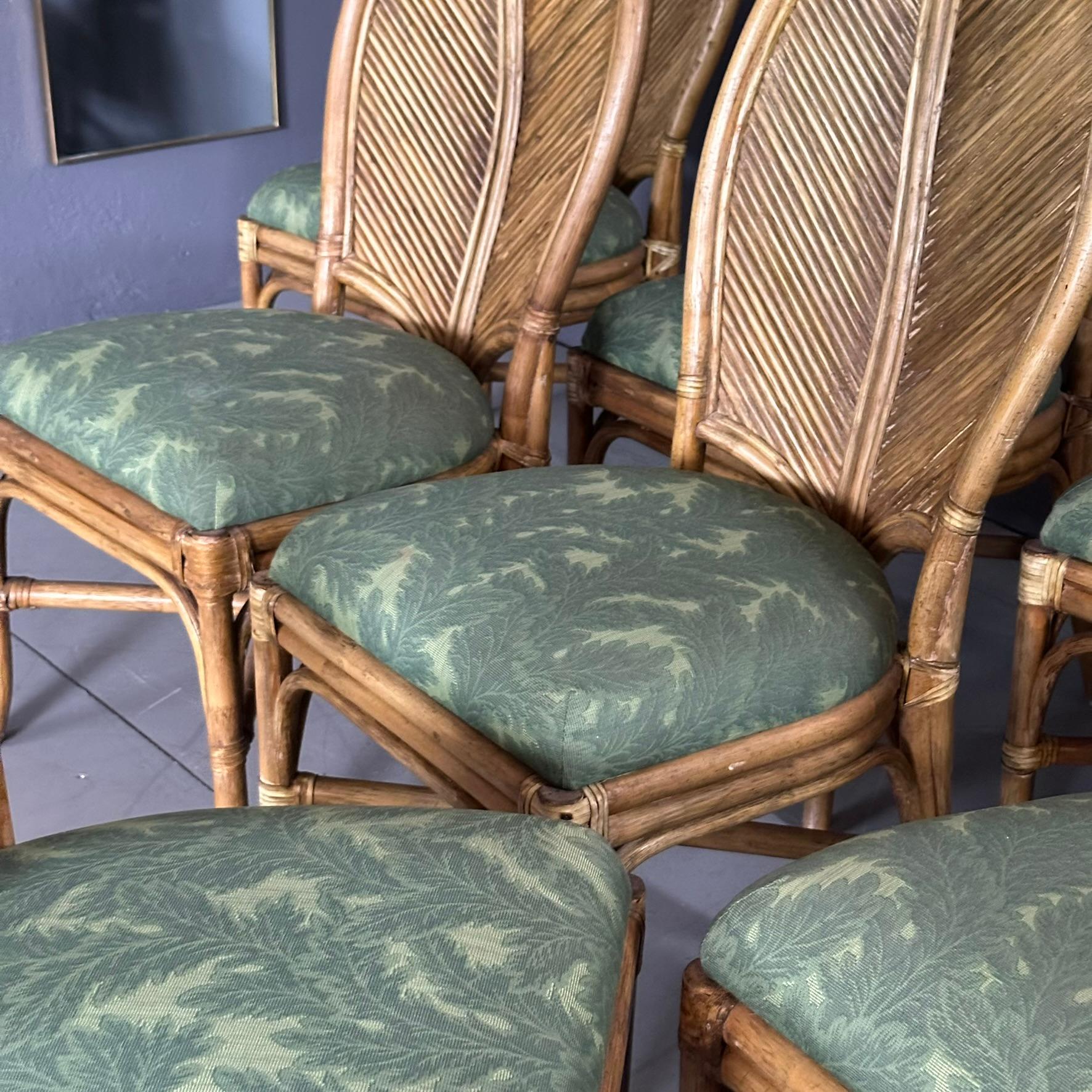 Set of 10 bamboo chairs, 70s leaf backrest, Neocolonial style For Sale 5