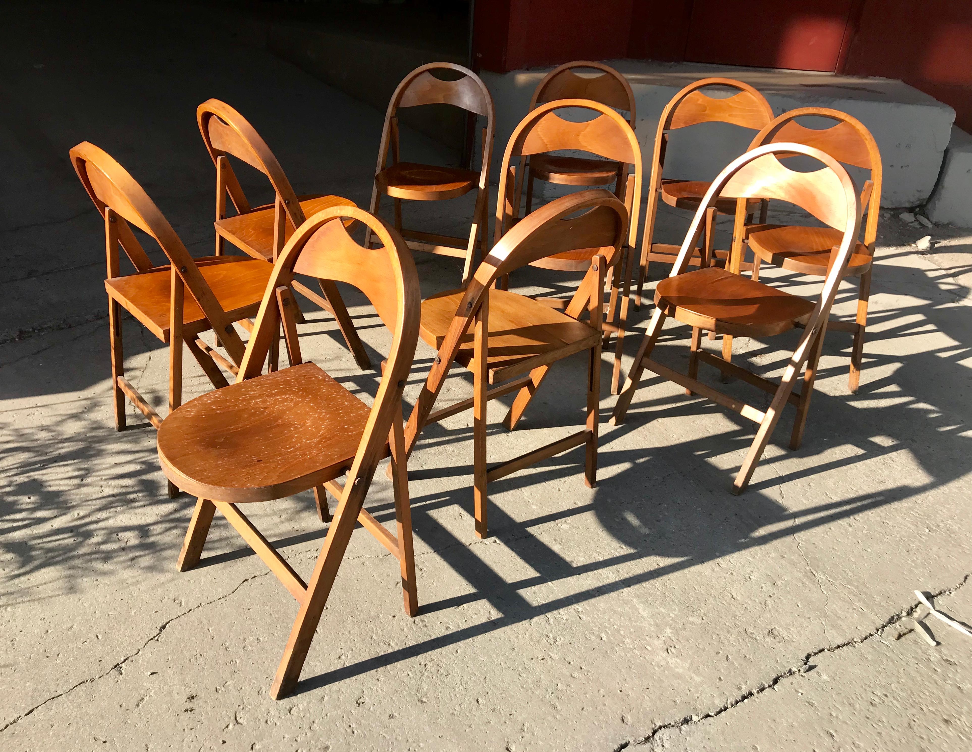 Set of 10 Bauhaus Folding Chairs by Thonet In Good Condition In Buffalo, NY