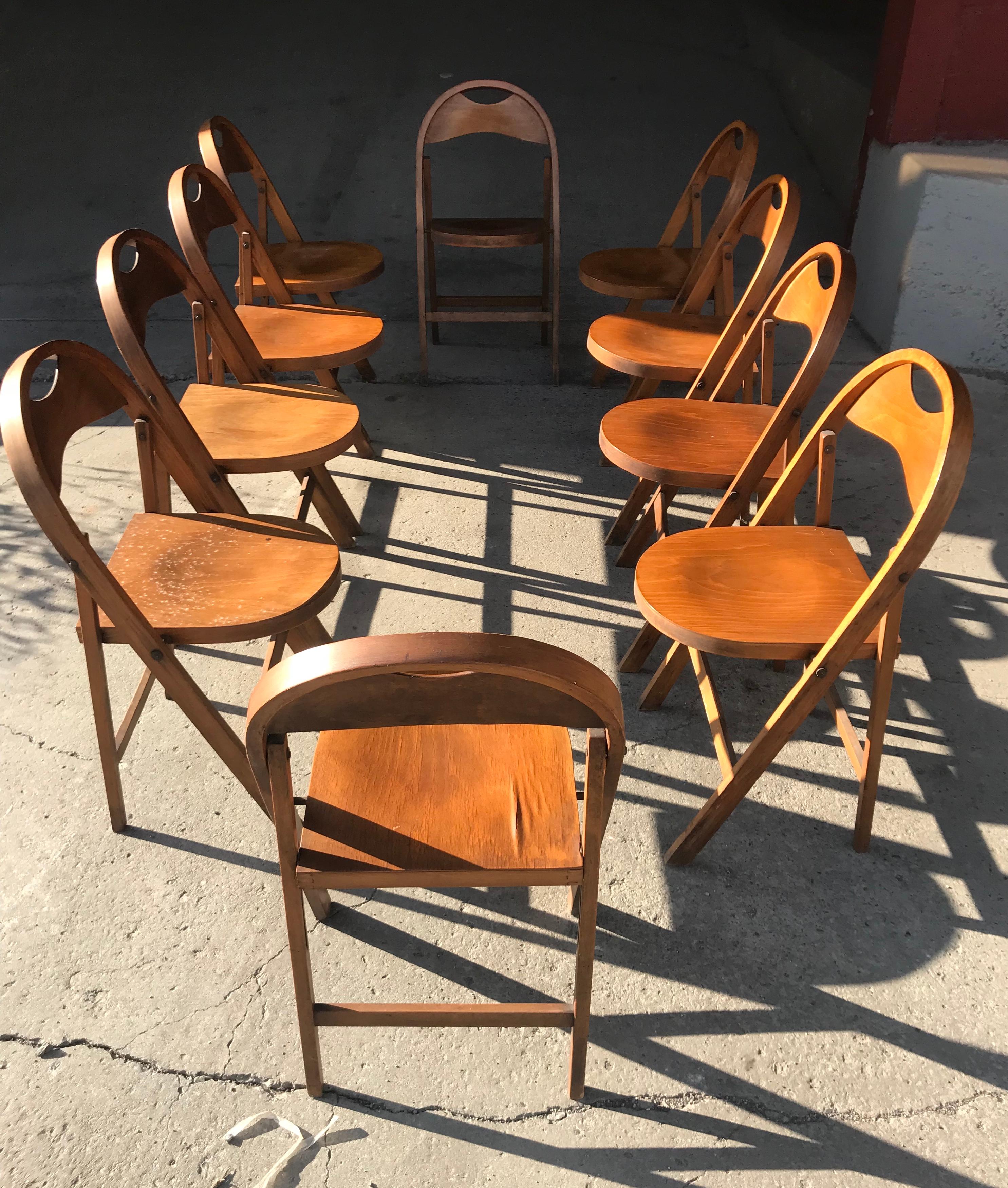 Mid-20th Century Set of 10 Bauhaus Folding Chairs by Thonet