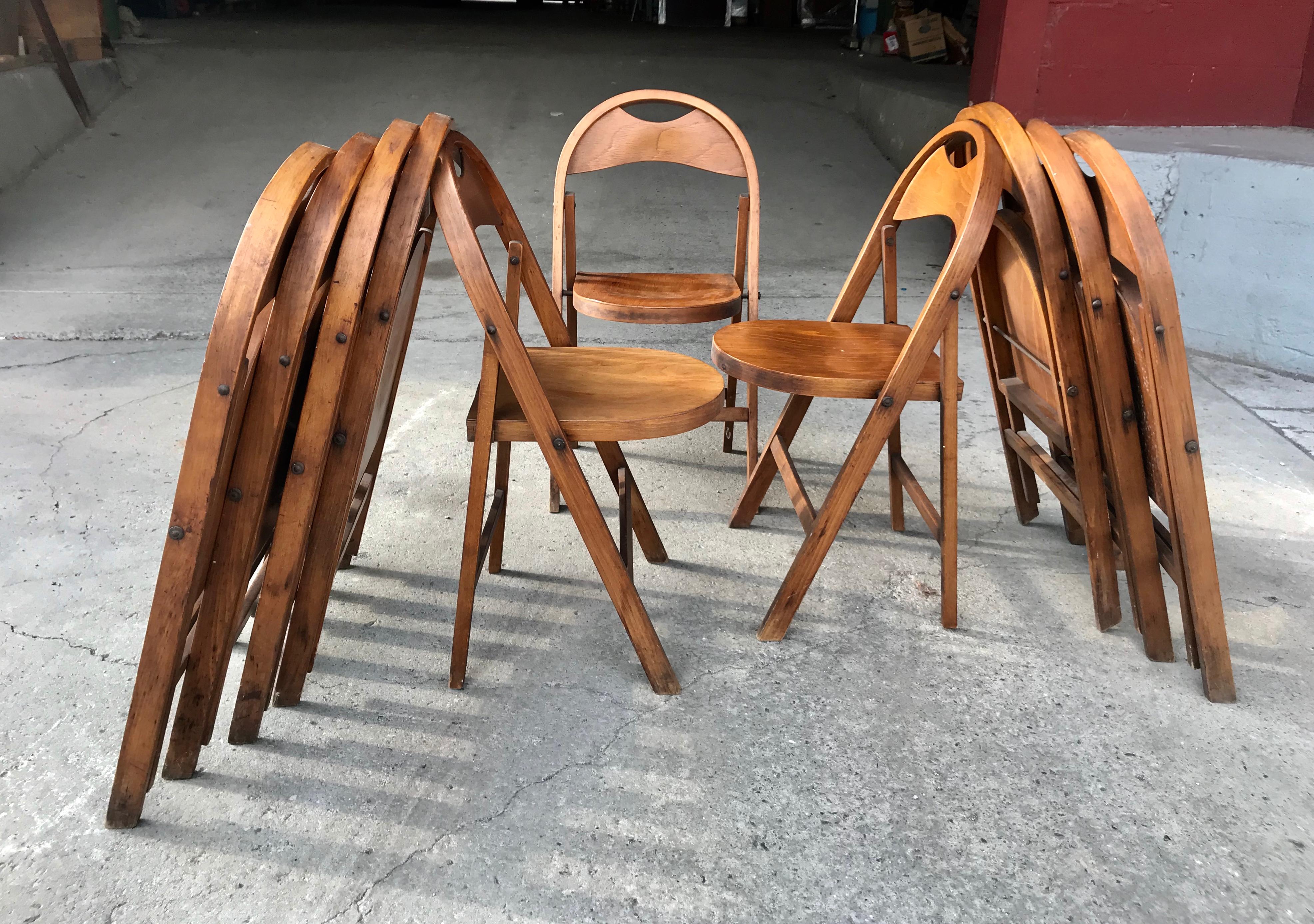 Oak Set of 10 Bauhaus Folding Chairs by Thonet