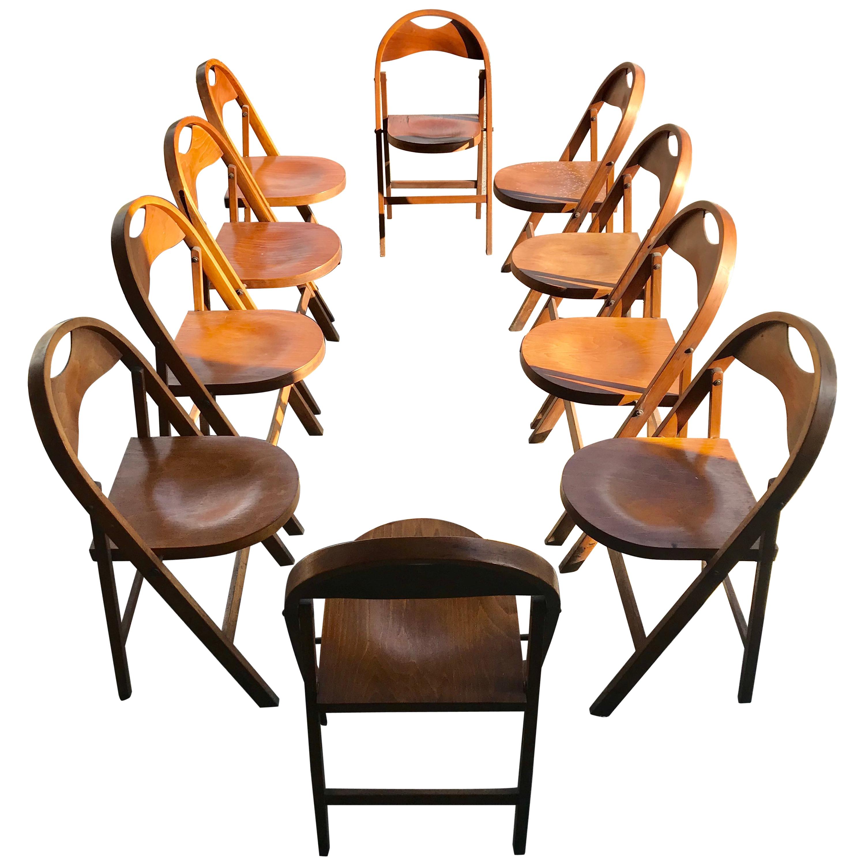 Set of 10 Bauhaus Folding Chairs by Thonet