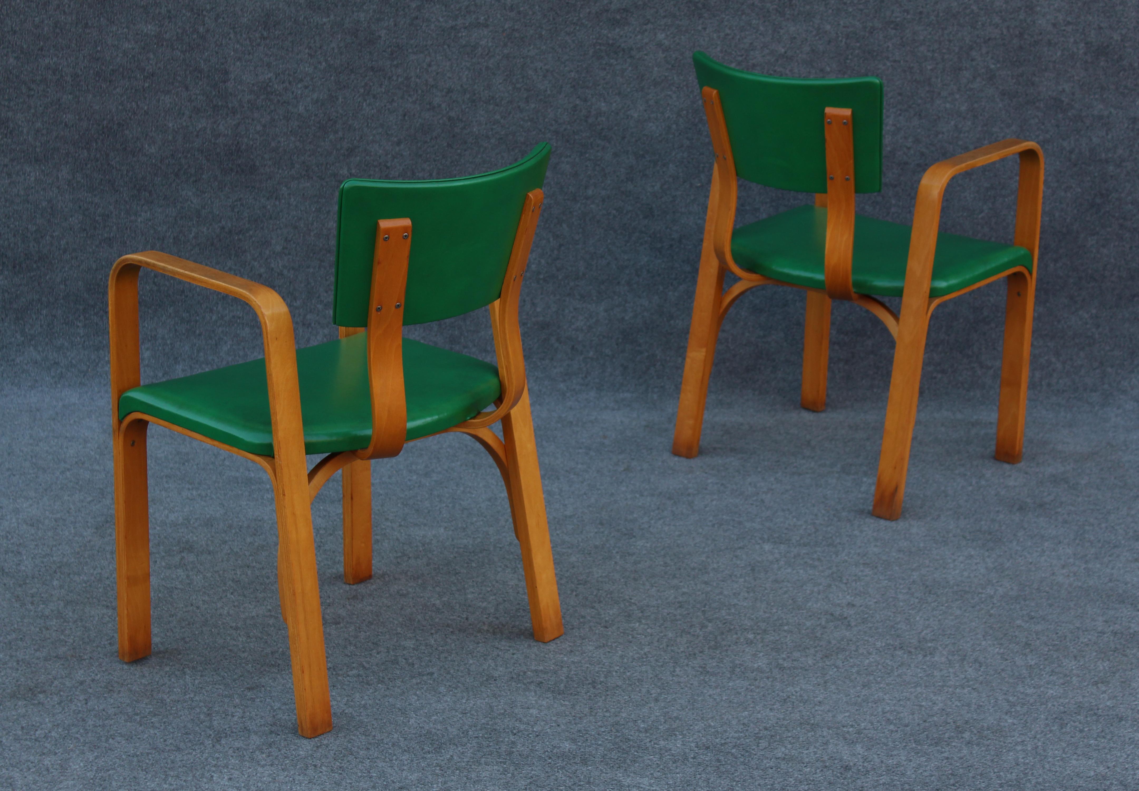 Set of 10 Bent Maple Plywood & Green Armchairs or Dining Chairs by Thonet NYC For Sale 5