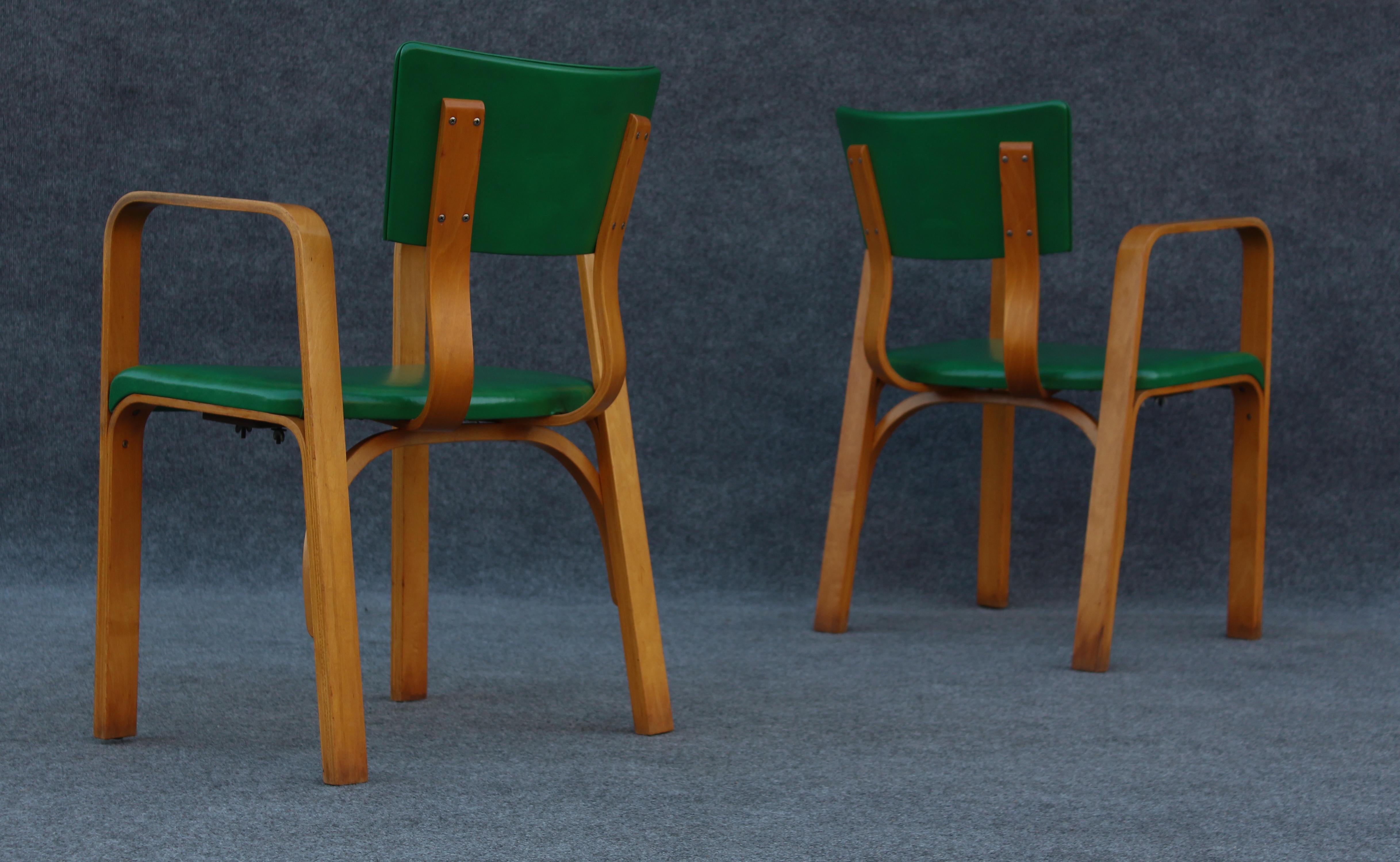 Set of 10 Bent Maple Plywood & Green Armchairs or Dining Chairs by Thonet NYC For Sale 6