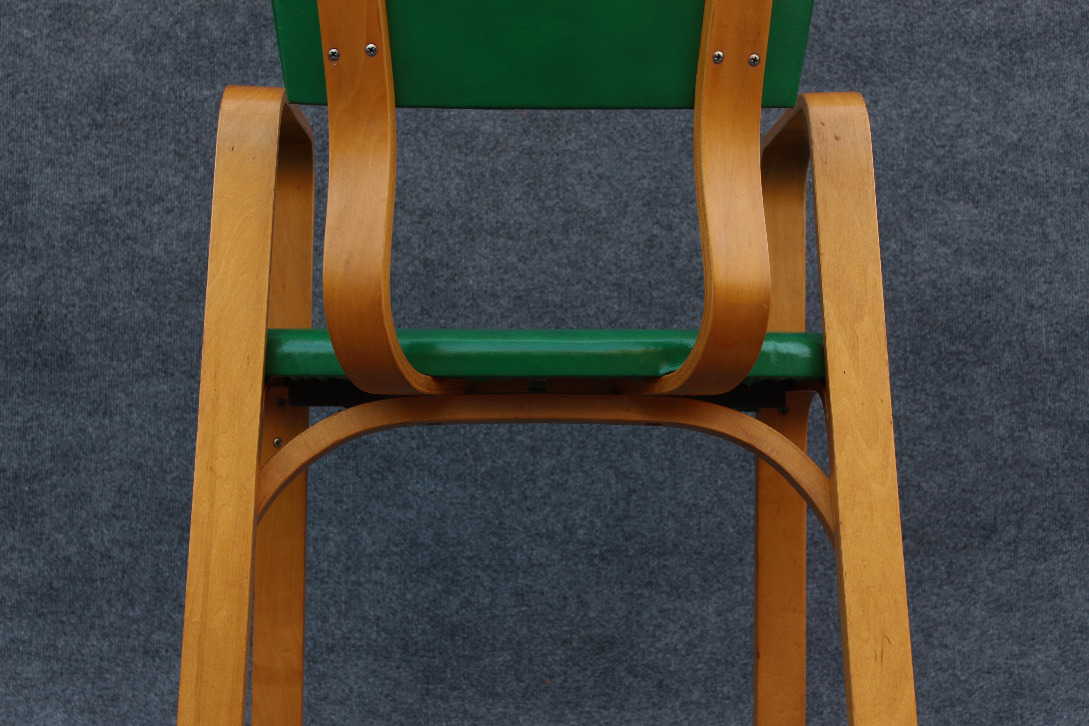 Set of 10 Bent Maple Plywood & Green Armchairs or Dining Chairs by Thonet NYC 10