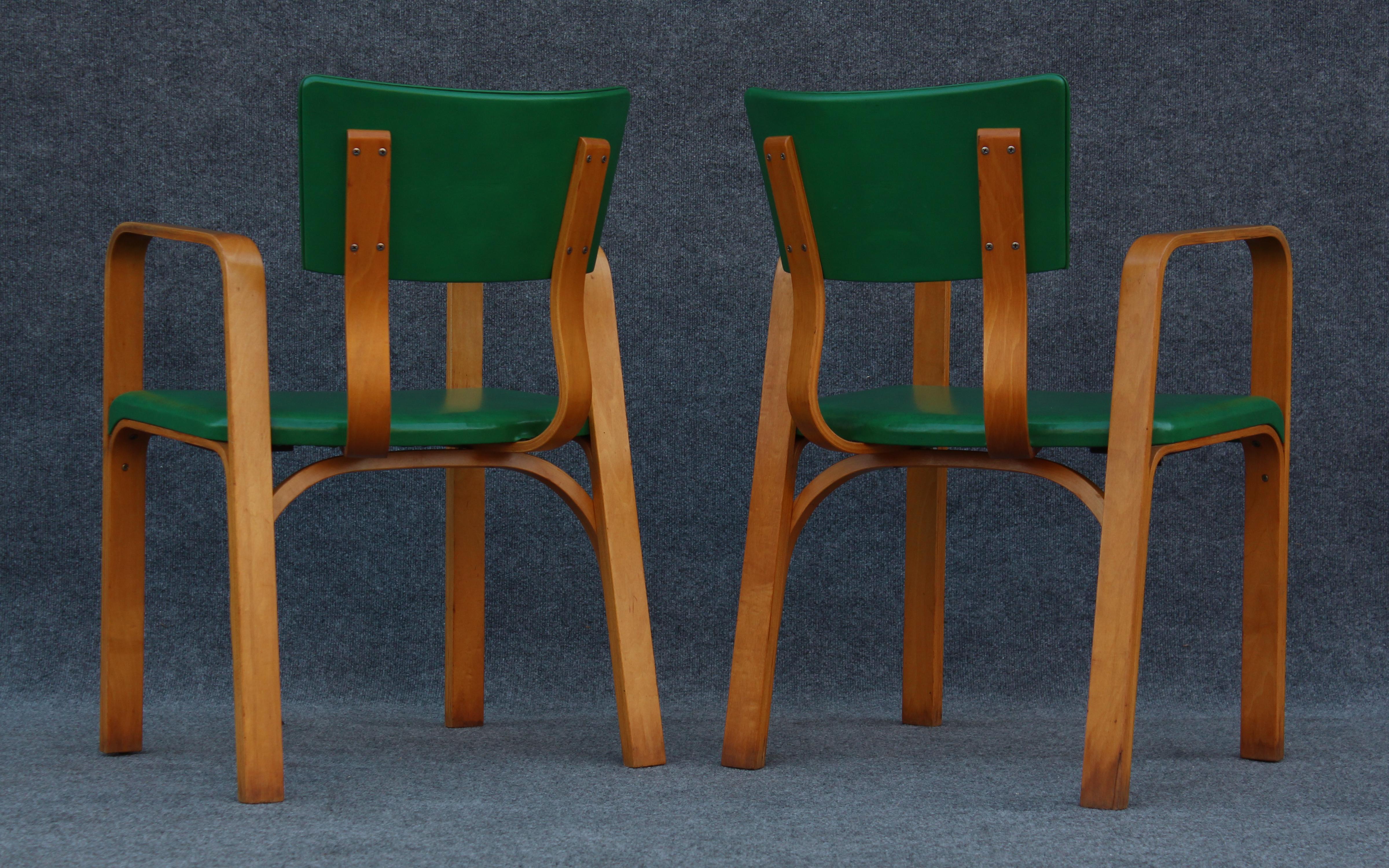 Set of 10 Bent Maple Plywood & Green Armchairs or Dining Chairs by Thonet NYC For Sale 2