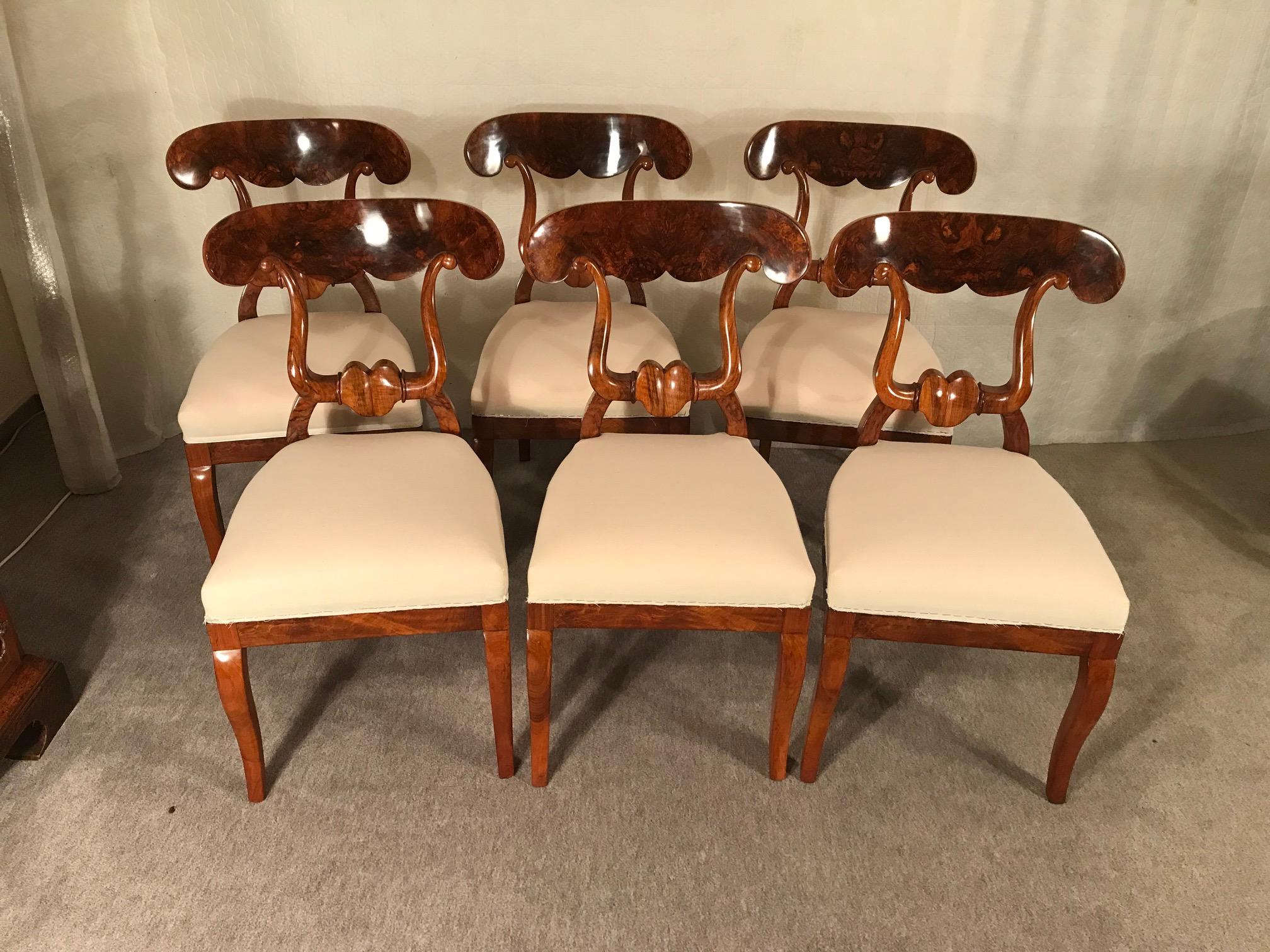 Veneer Set of 10 Biedermeier Chairs, South Germany 1820-30, Walnut
