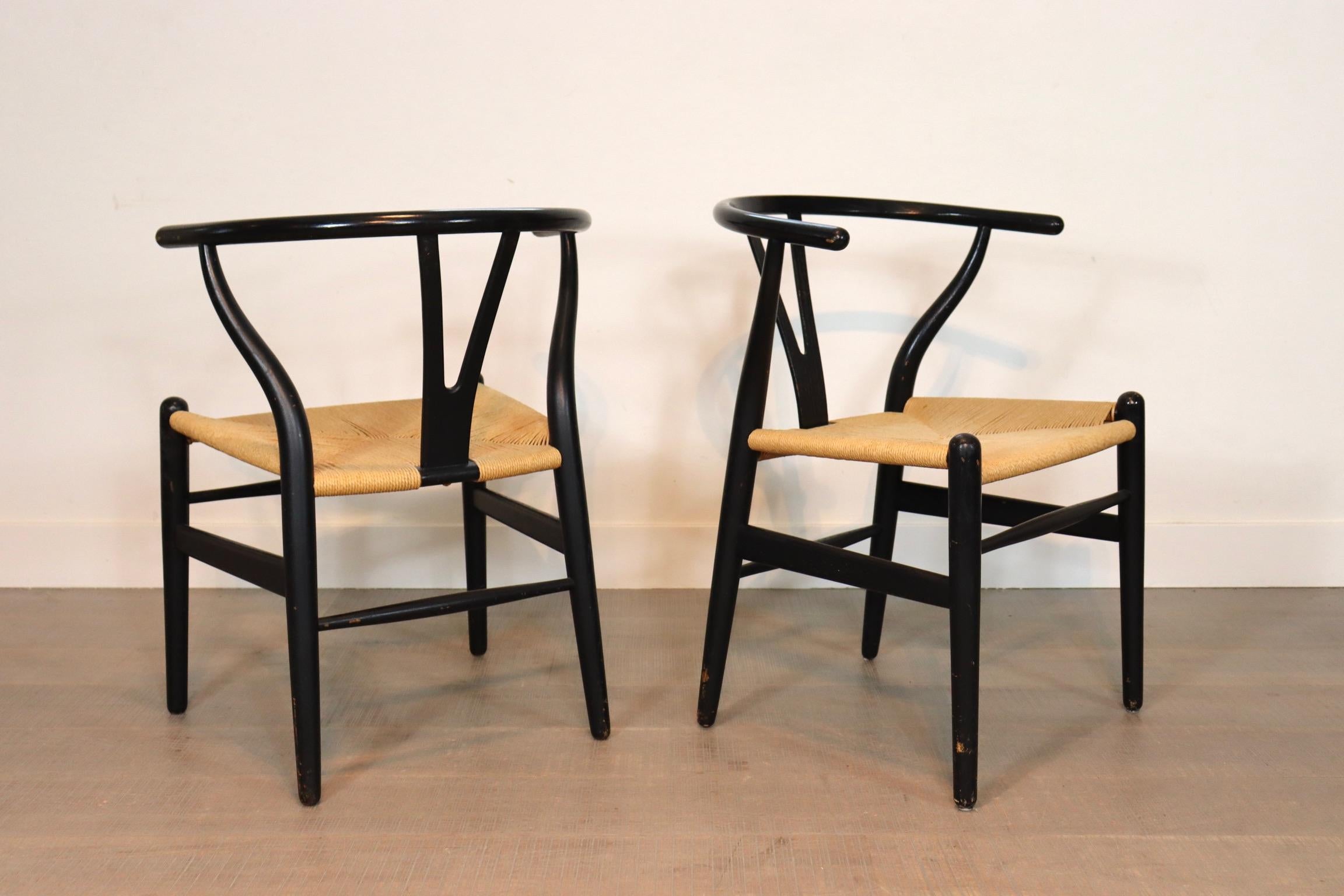Set of 10 Black Frame CH24 Wishbone Chairs by Hans J. Wegner for Carl Hansen 60s In Good Condition In ABCOUDE, UT