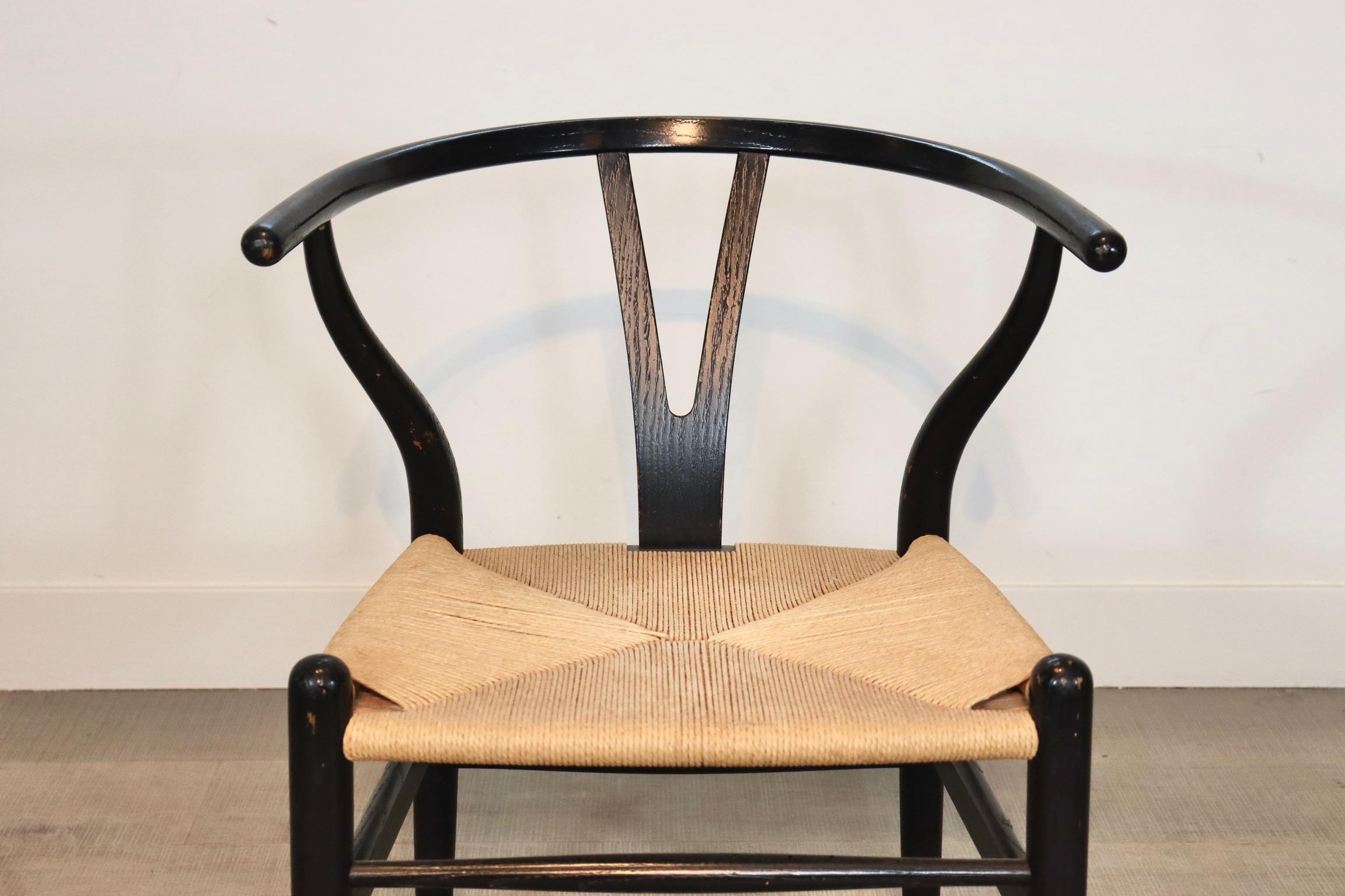Papercord Set of 10 Black Frame CH24 Wishbone Chairs by Hans J. Wegner for Carl Hansen 60s