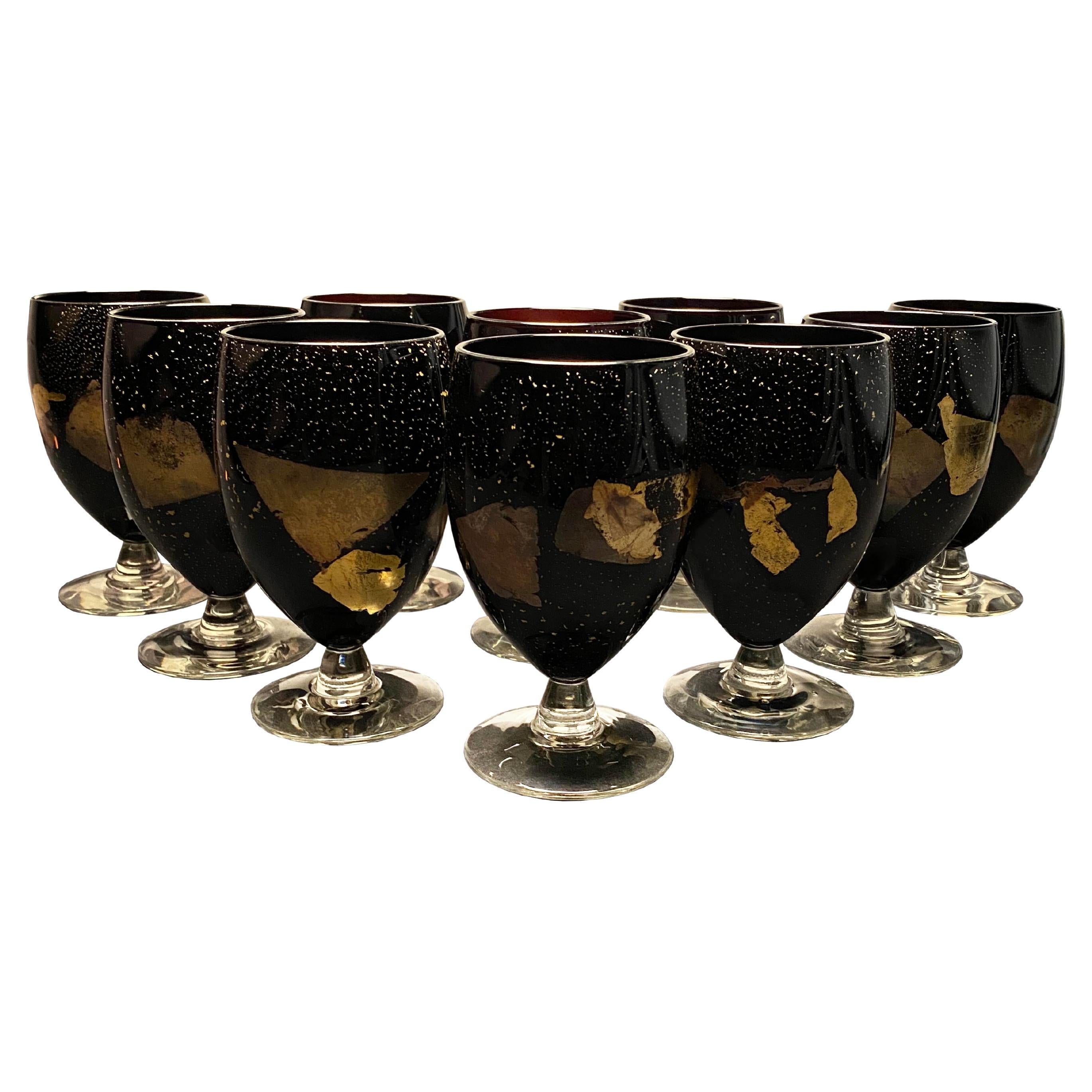 Set of 10 Black & Gold Goblets from Andre Leon Talley's Private Collection For Sale