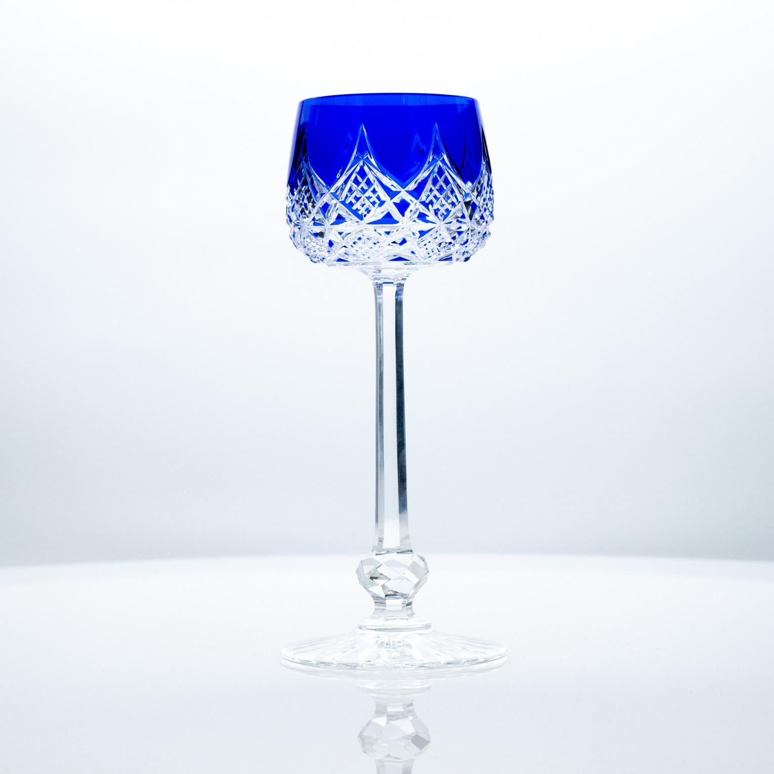 Set of 10 Blue Baccarat Crystal glasses, France For Sale 4