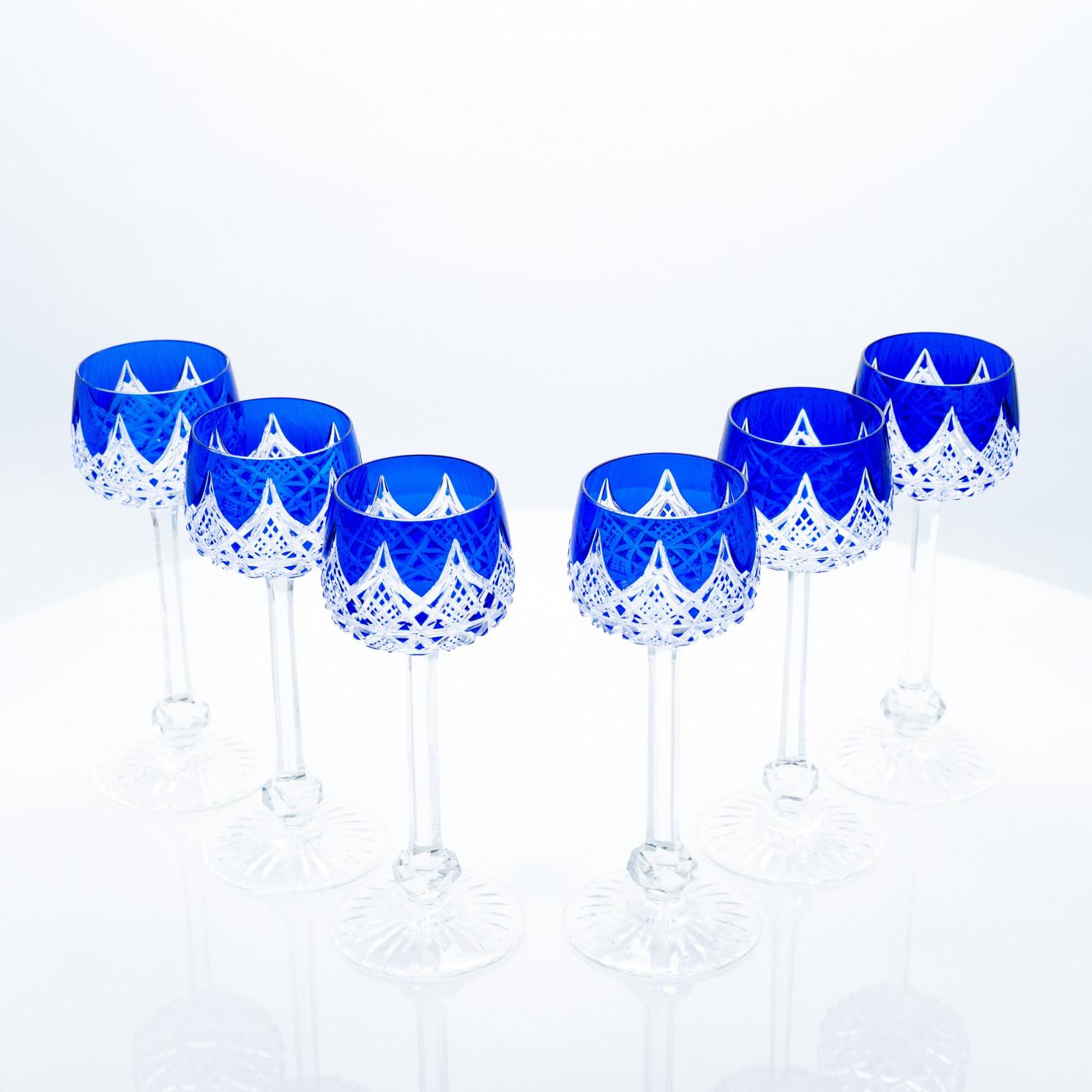 Art Nouveau Set of 10 Blue Baccarat Crystal glasses, France For Sale