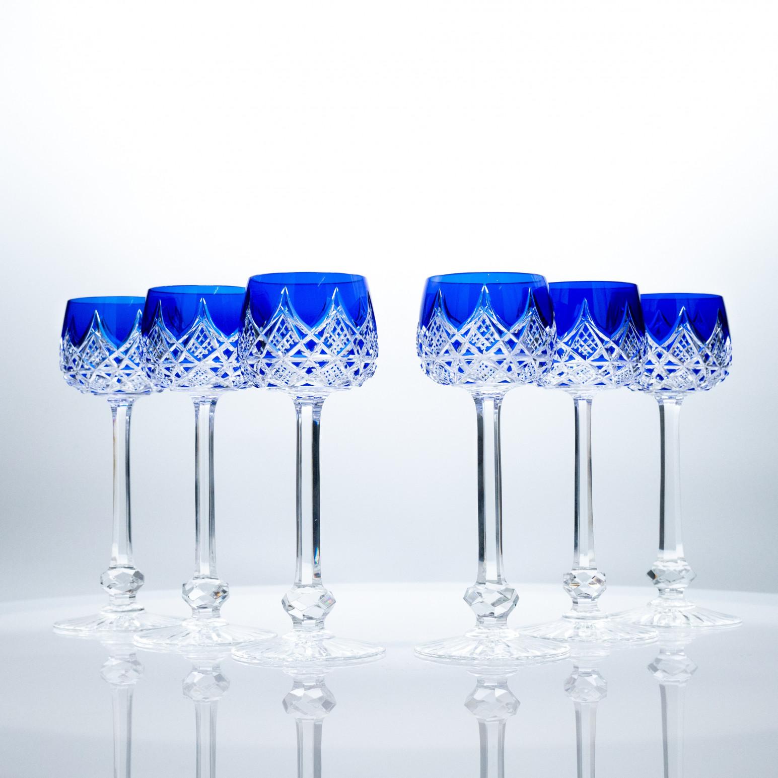 French Set of 10 Blue Baccarat Crystal glasses, France For Sale