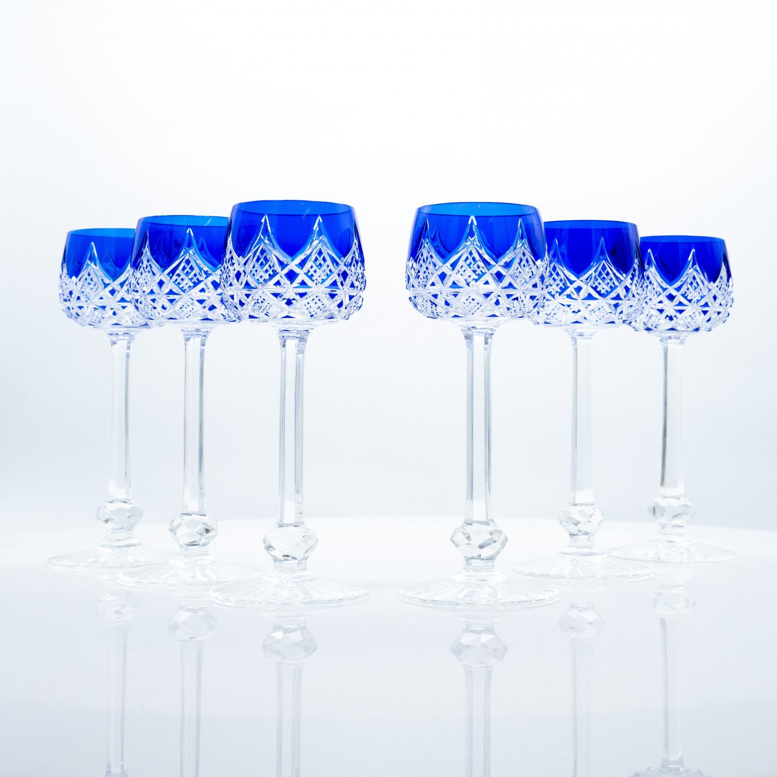 Set von 10 blauen Baccarat-Kristallgläsern, Frankreich (Mitte des 20. Jahrhunderts) im Angebot