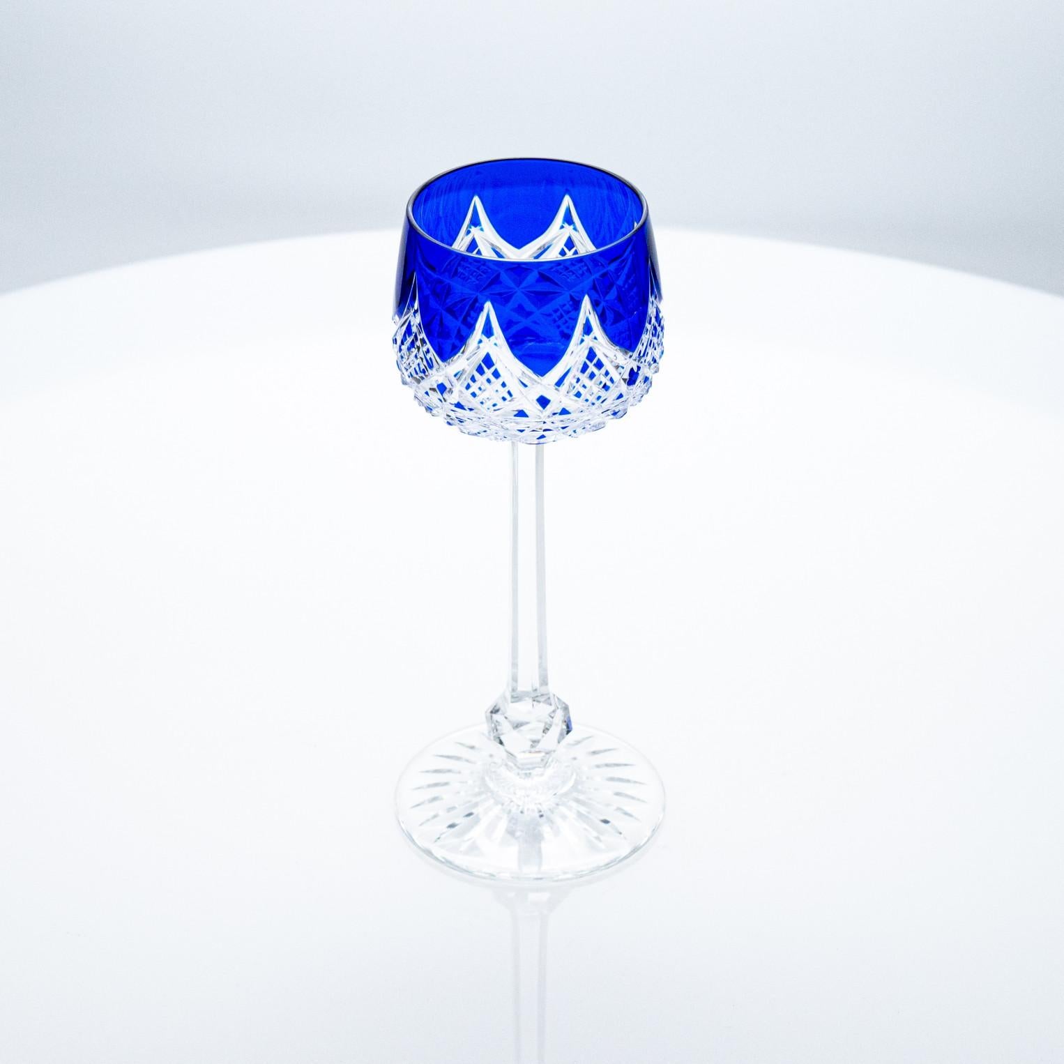 Set of 10 Blue Baccarat Crystal glasses, France For Sale 1