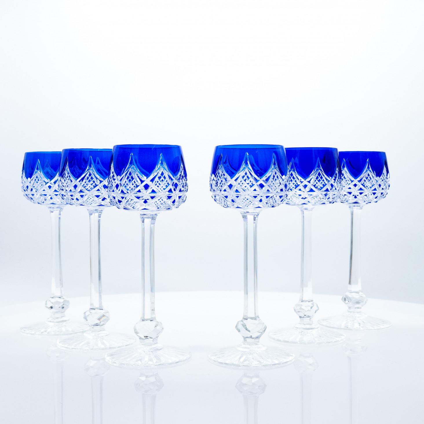 Set of 10 Blue Baccarat Crystal glasses, France For Sale 2