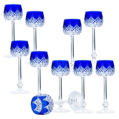 Vintage Set of 10 Blue Baccarat Crystal glasses, France