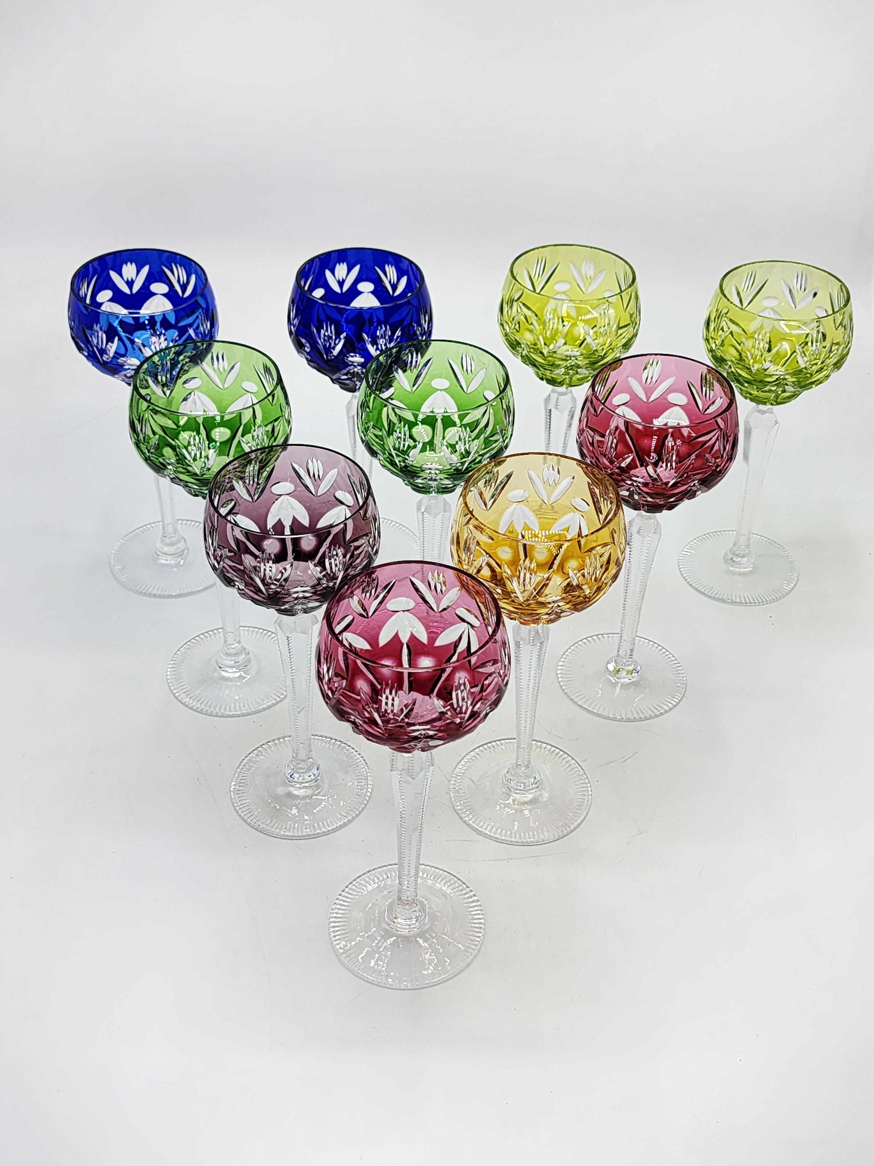 Post-Modern Set of 10 Bohemian crystal glasses, Römer design from 1960. For Sale
