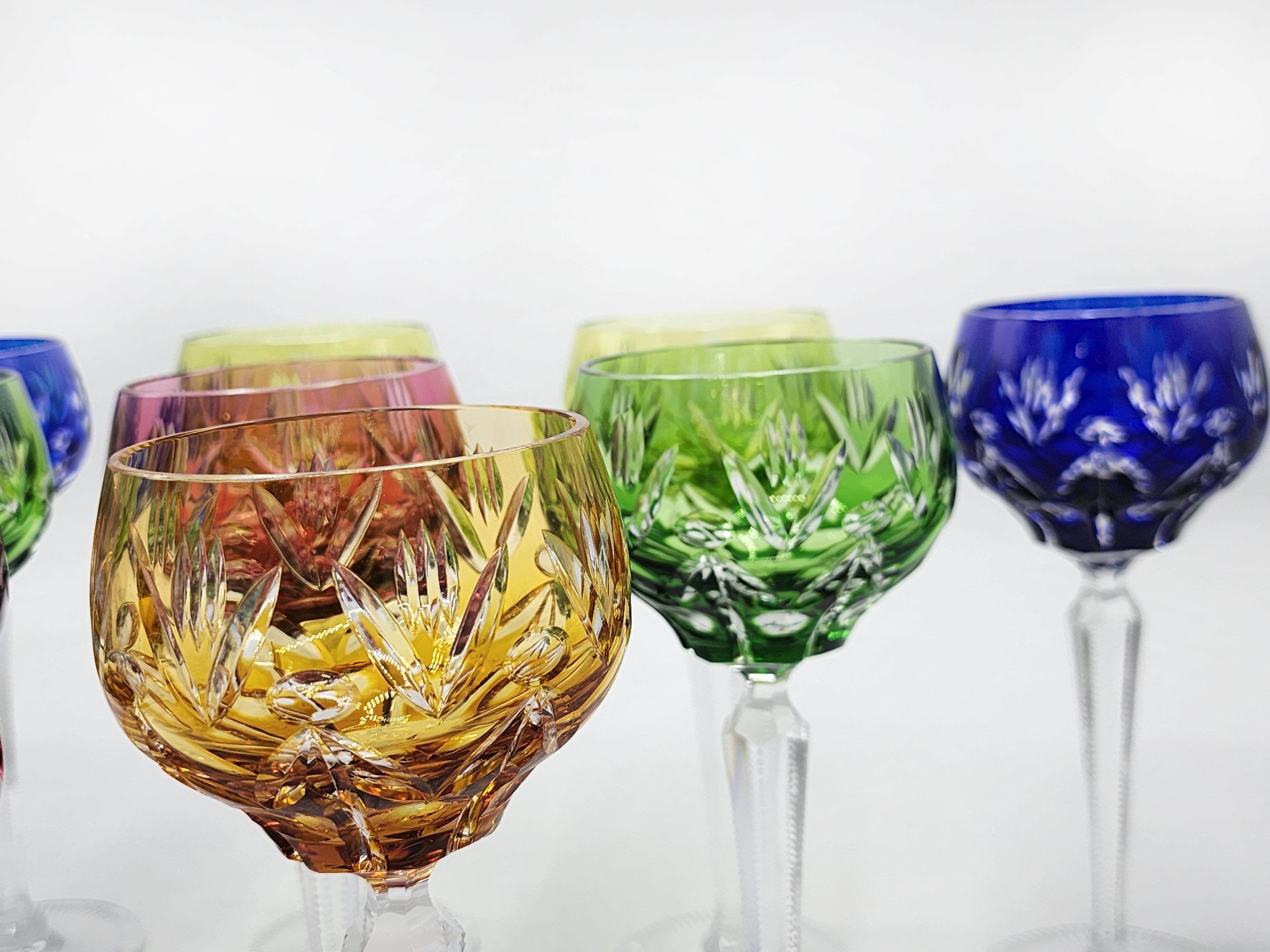Czech Set of 10 Bohemian crystal glasses, Römer design from 1960. For Sale
