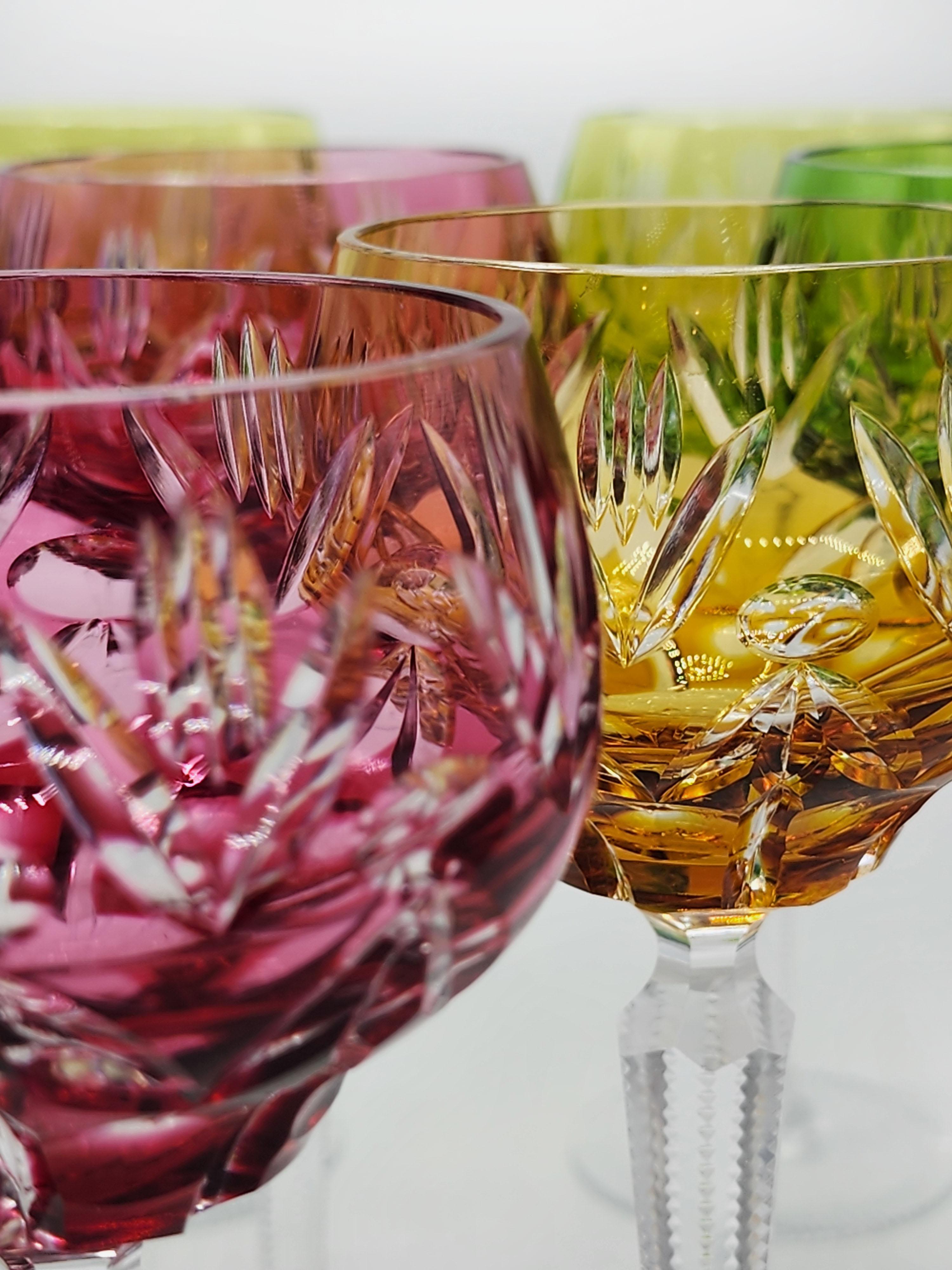 Hand-Carved Set of 10 Bohemian crystal glasses, Römer design from 1960. For Sale