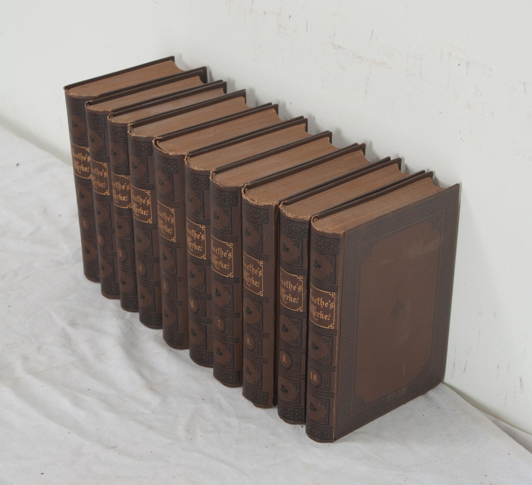 Hand-Crafted Set of 10 Books by German Poet Johann Wolfgang Von Goethe For Sale