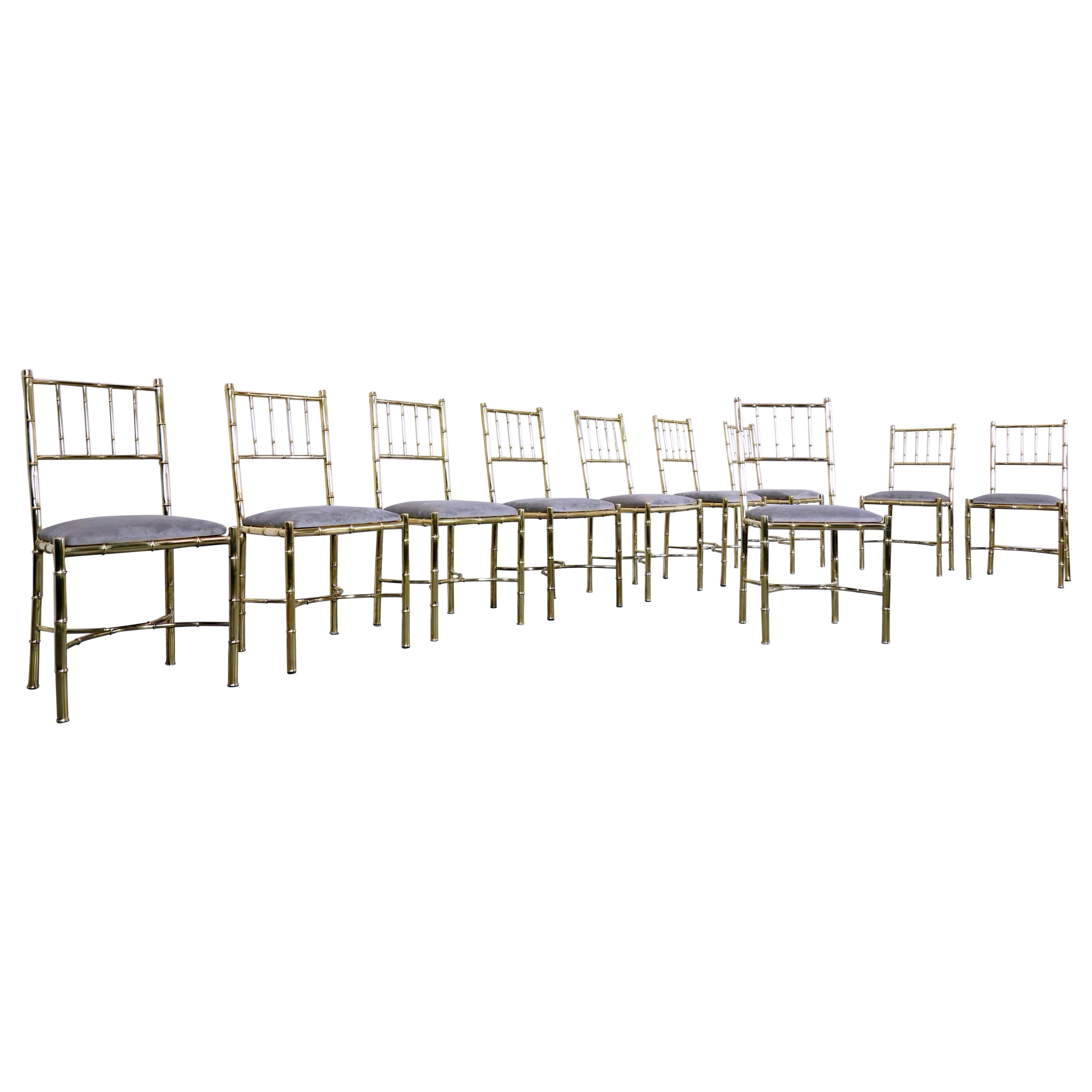 Set of 10 Brass Chairs, circa 1940 For Sale