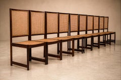 Set of 10 Brazilian Modern Dining Chairs in Rosewood & Cane, Móveis Primus, 1960