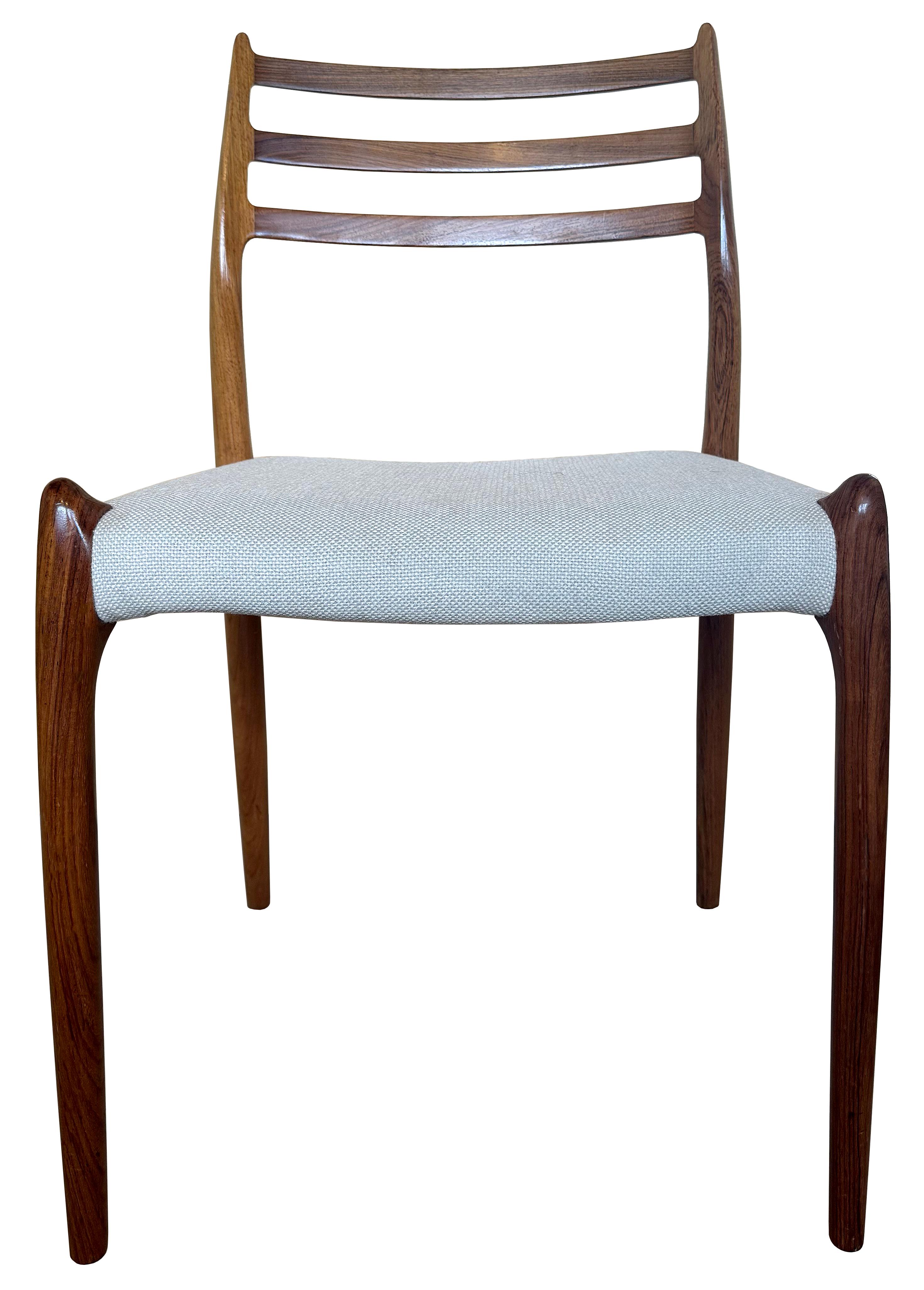 Danish Set of 10 Brazilian Rosewood Moller 78 Dining Chairs