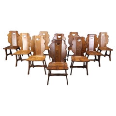 Set of 10 brutalist dining chairs, 1960s