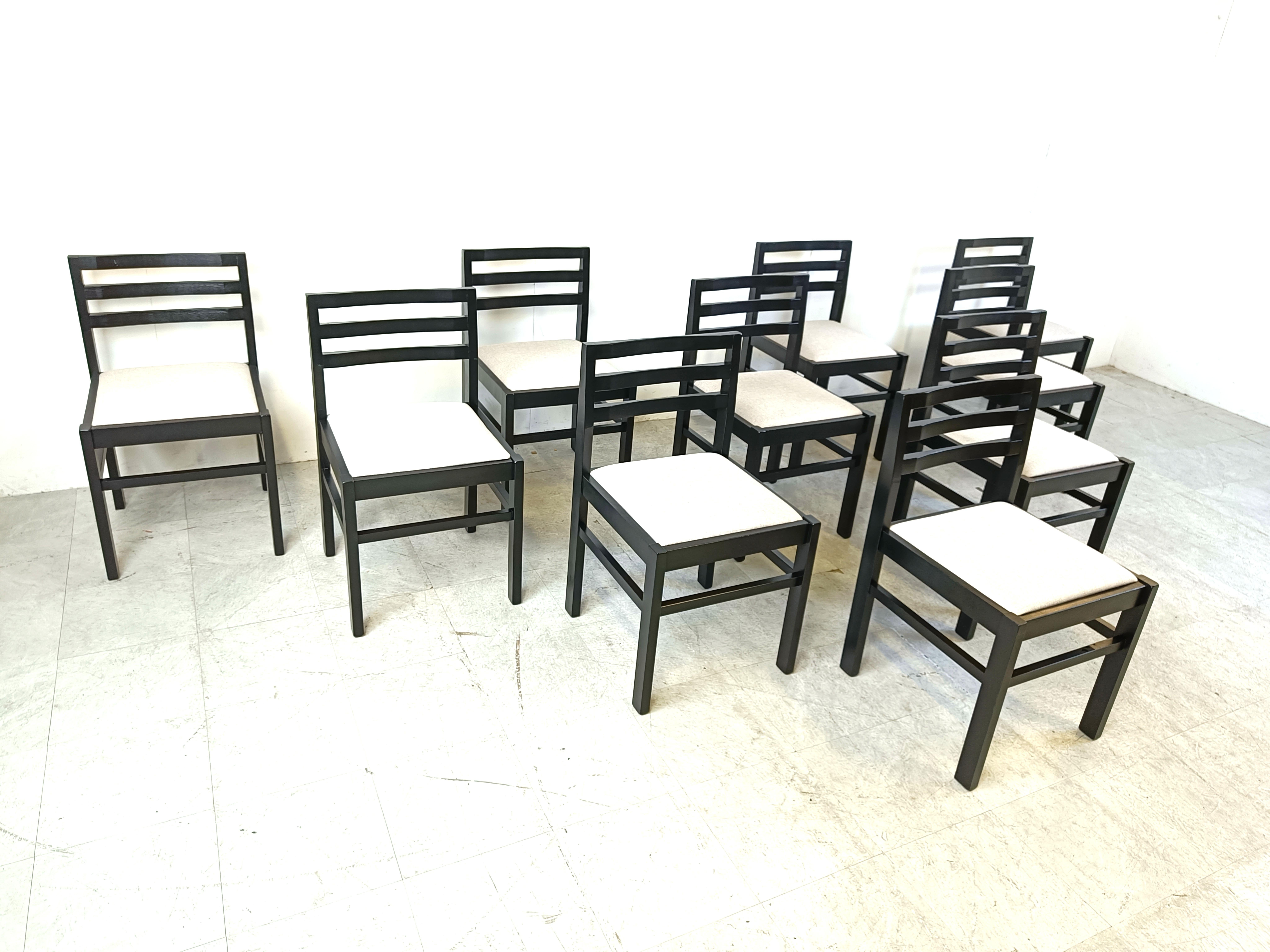Fabric Set of 10 brutalist dining chairs, 1970s  For Sale
