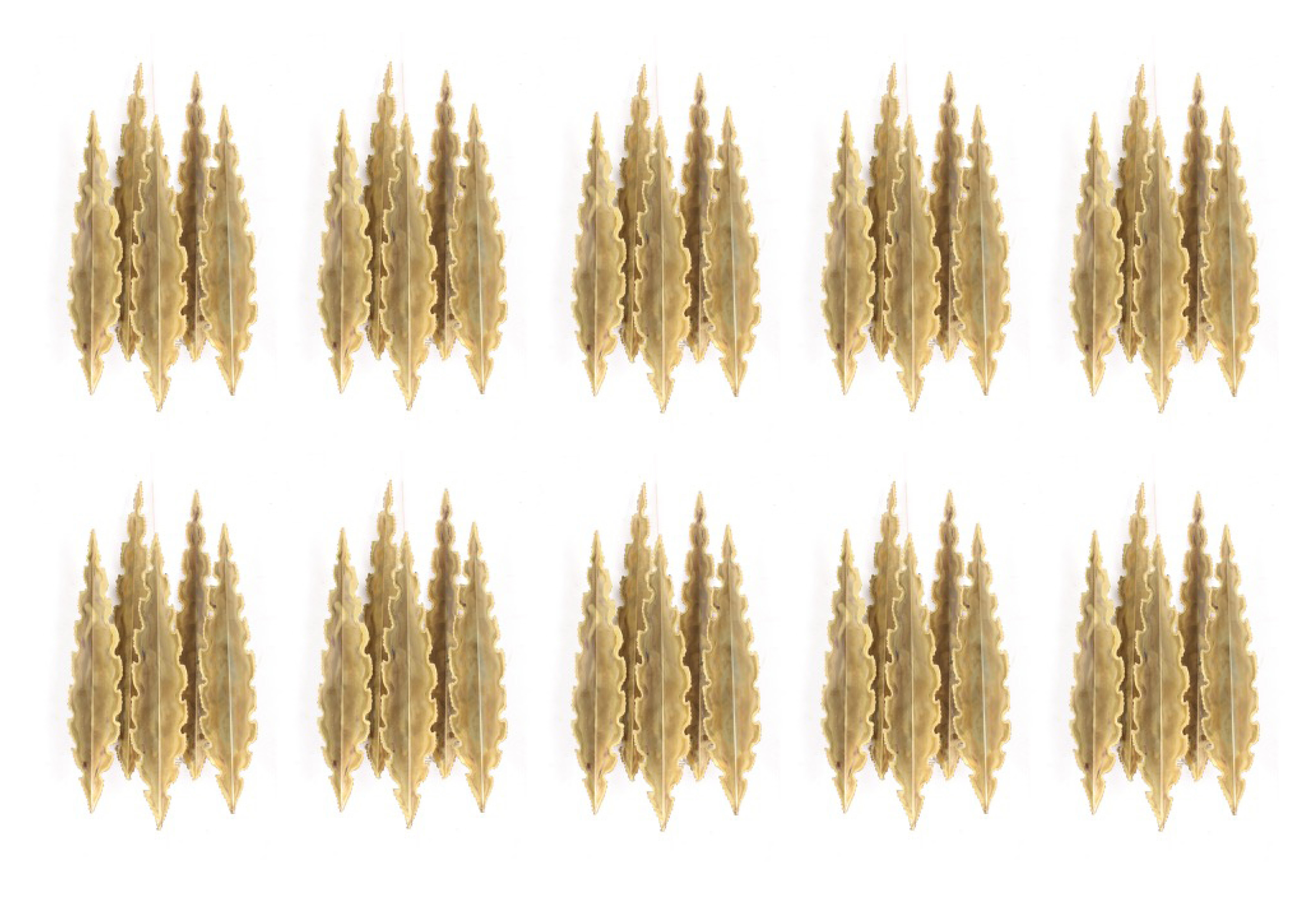Set of 10 Brutalist Wall Sconces in Brass by Holm Sorensen, 1960s 2