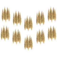 Set of 10 Brutalist Wall Sconces in Brass by Holm Sorensen, 1960s