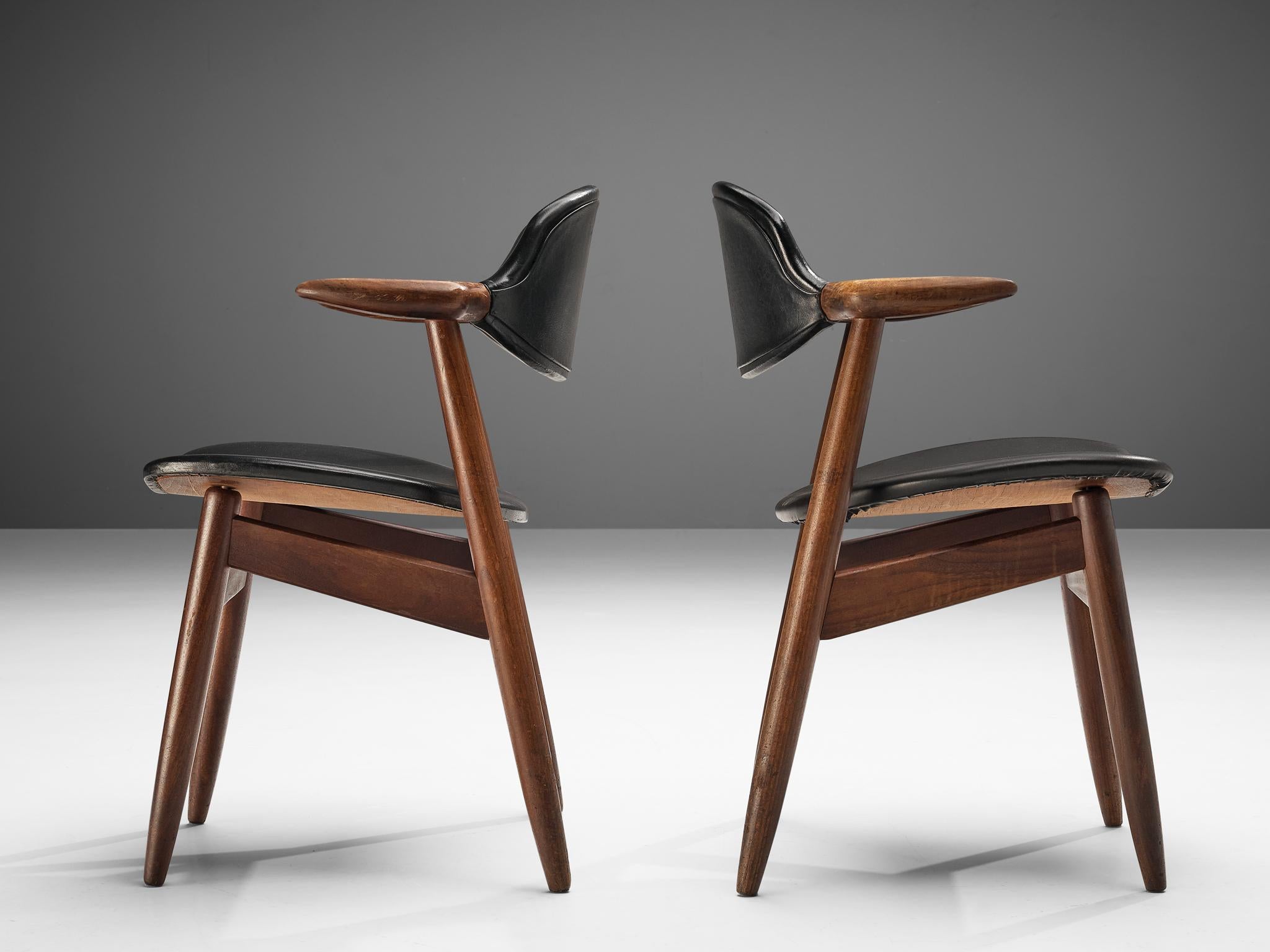 Set of 10 ‘Bullhorn’ Dining Chairs in Teak and Faux Leather 4