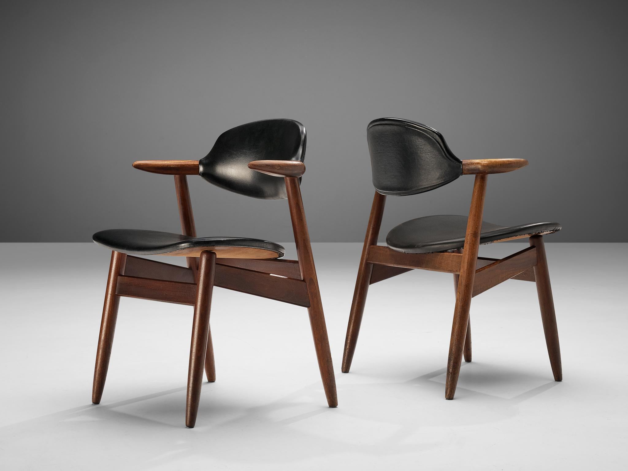 Mid-Century Modern Set of 10 ‘Bullhorn’ Dining Chairs in Teak and Faux Leather